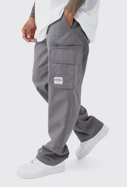 Charcoal Grey Fixed Ripstop Cargo Zip Trouser With Woven Tab
