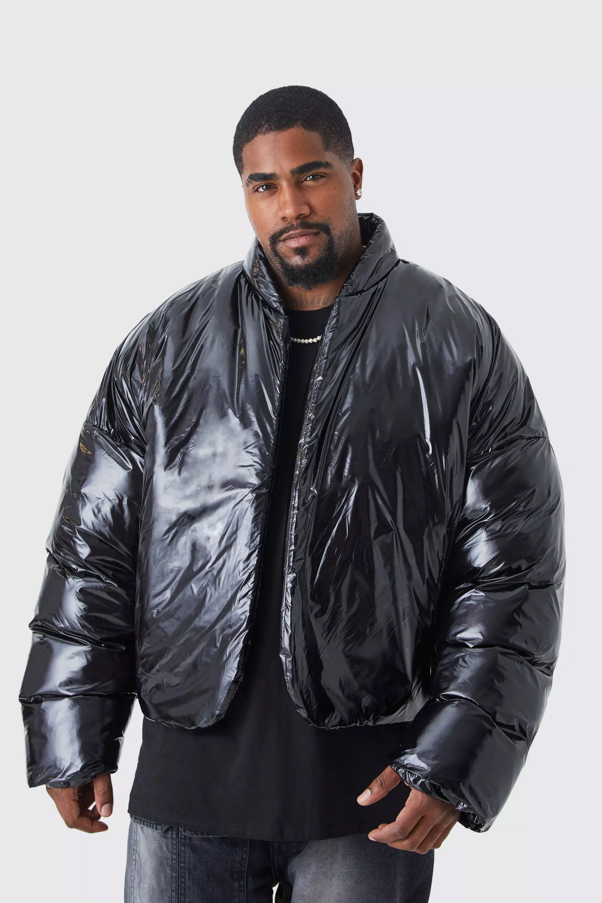 Black Plus Boxy High Shine Volume Padded Puffer Bomber