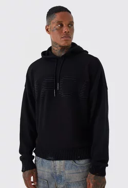 Black Boxy 3d Ofcl Knitted Hoodie