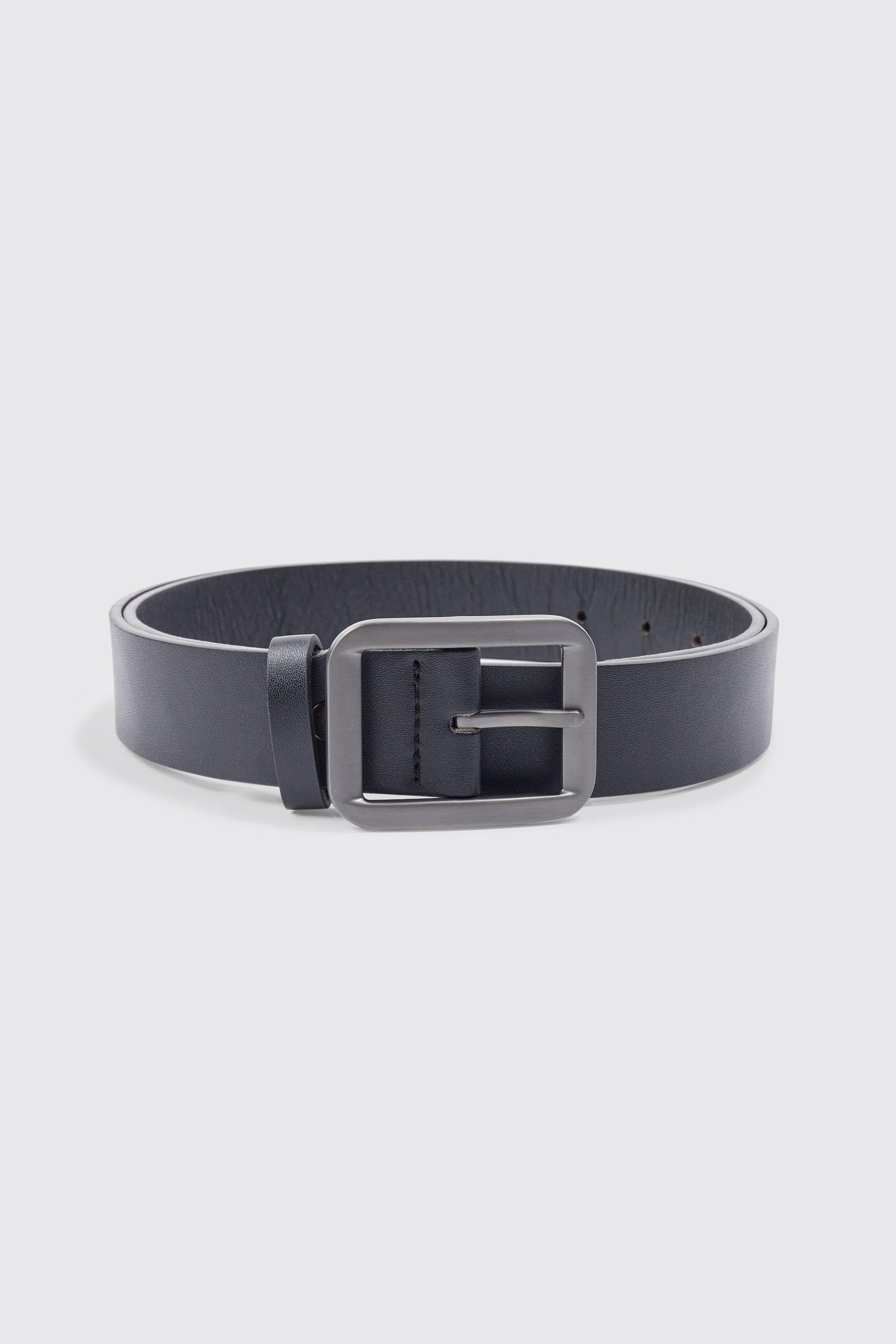 boohooMAN Gold Buckle Faux Leather Belt - Black - Size L