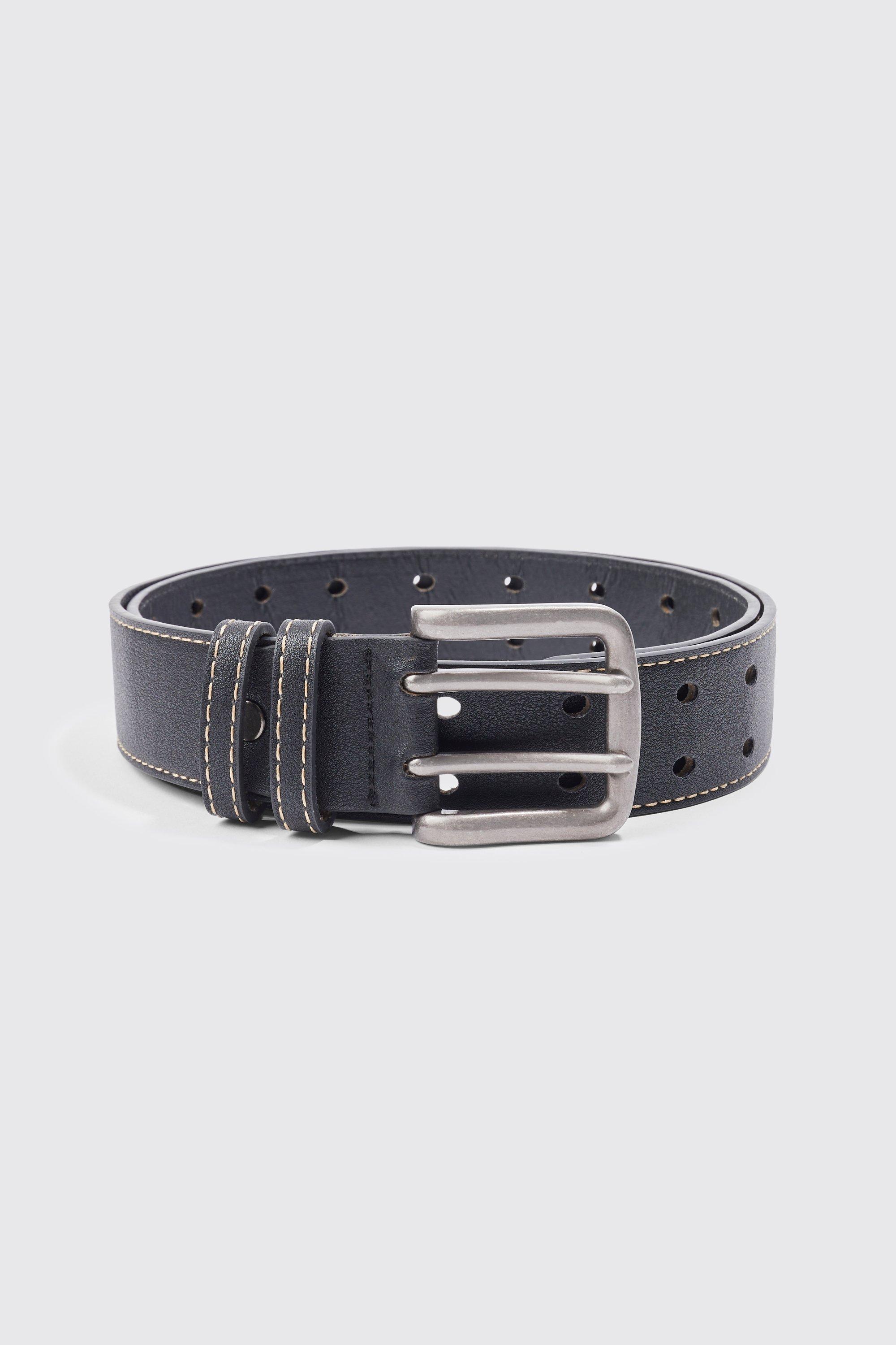 boohooMAN Gold Buckle Faux Leather Belt - Black - Size L