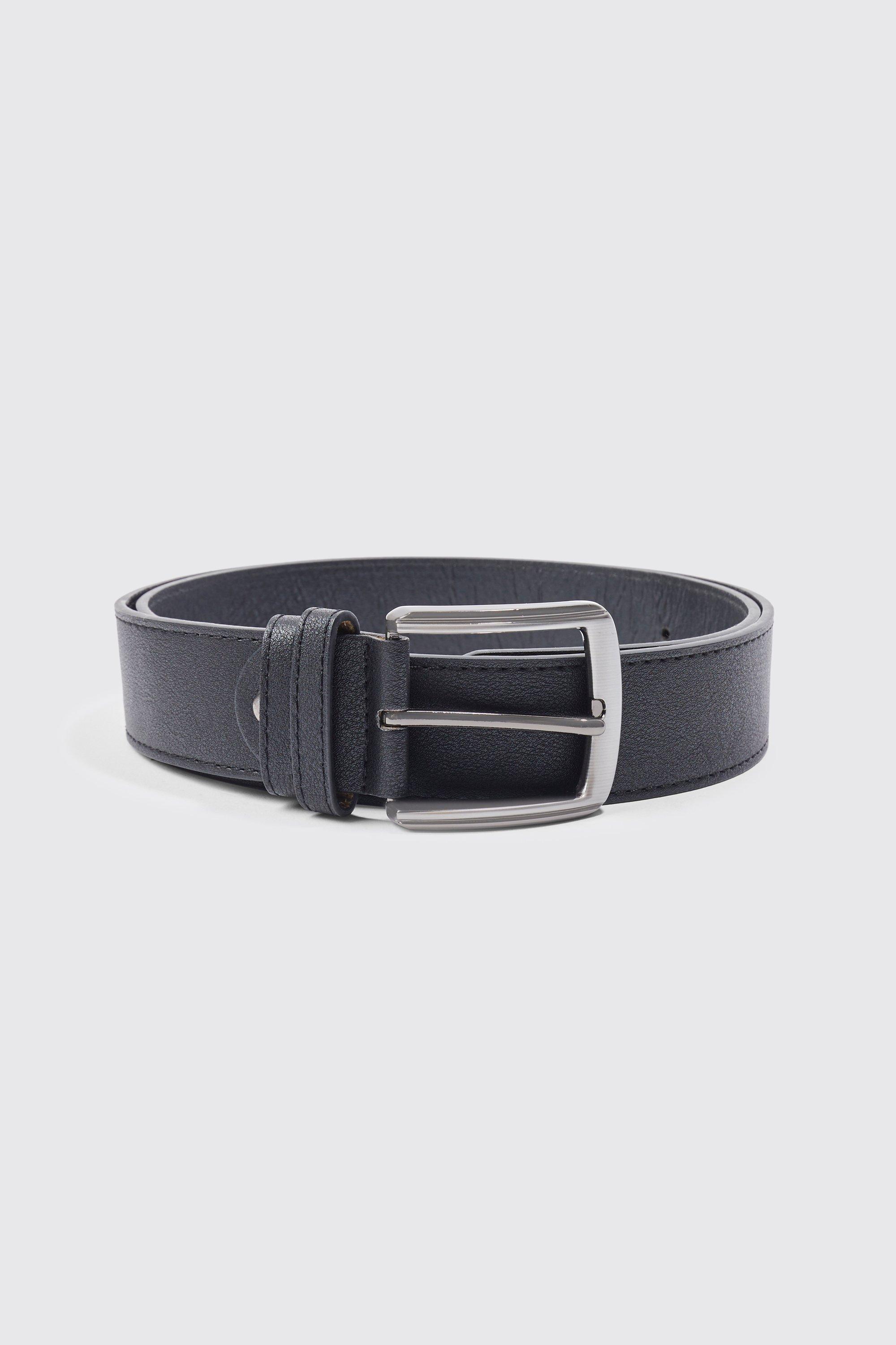 boohooMAN Gold Buckle Faux Leather Belt - Black - Size L