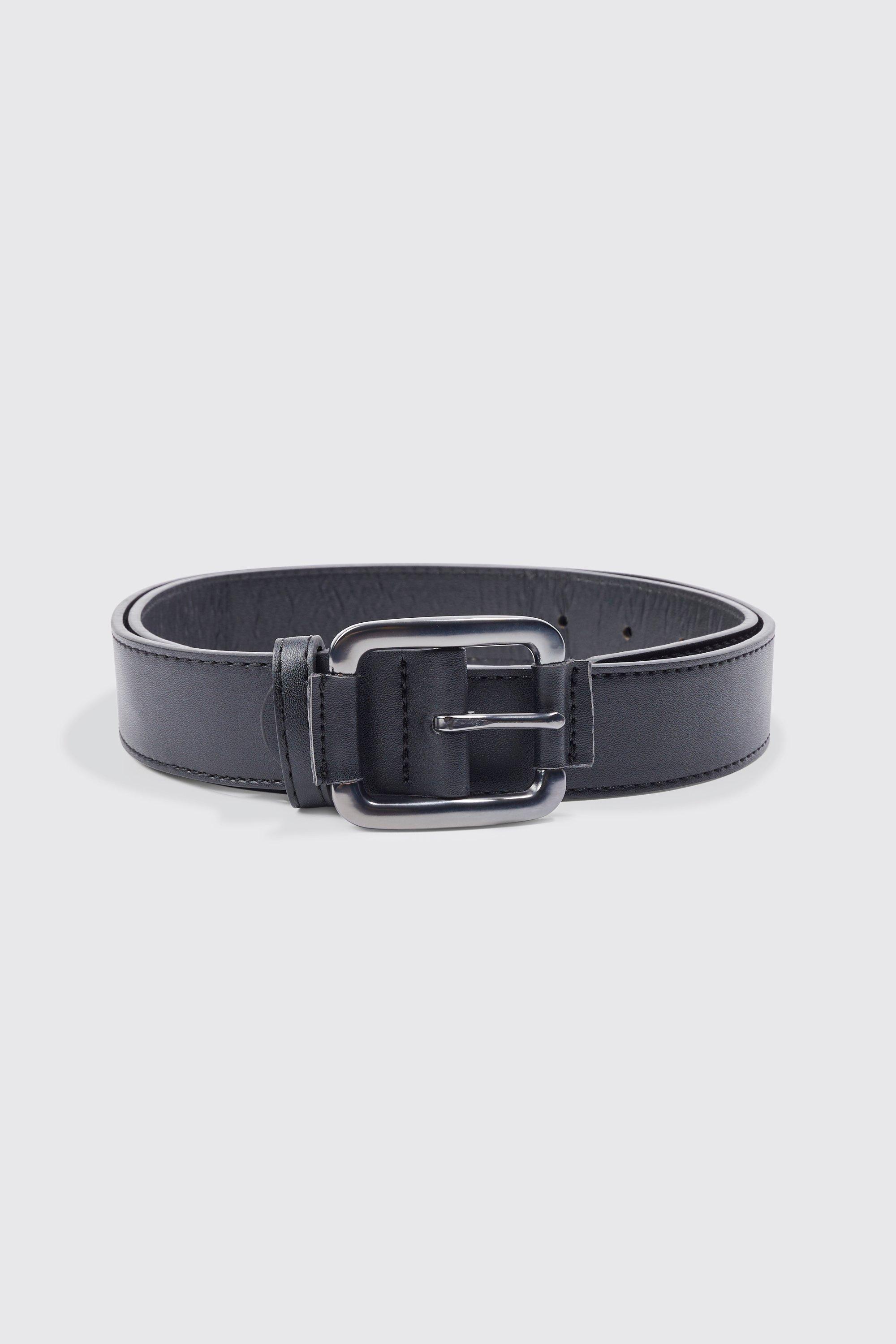 boohooMAN Gold Buckle Faux Leather Belt - Black - Size L