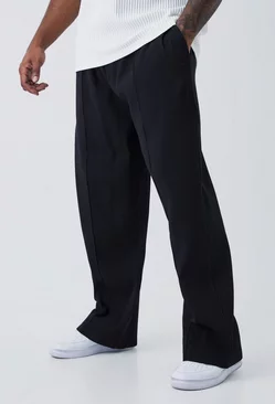 Black Plus Elastic Waist Relaxed Fit Pleated Pants