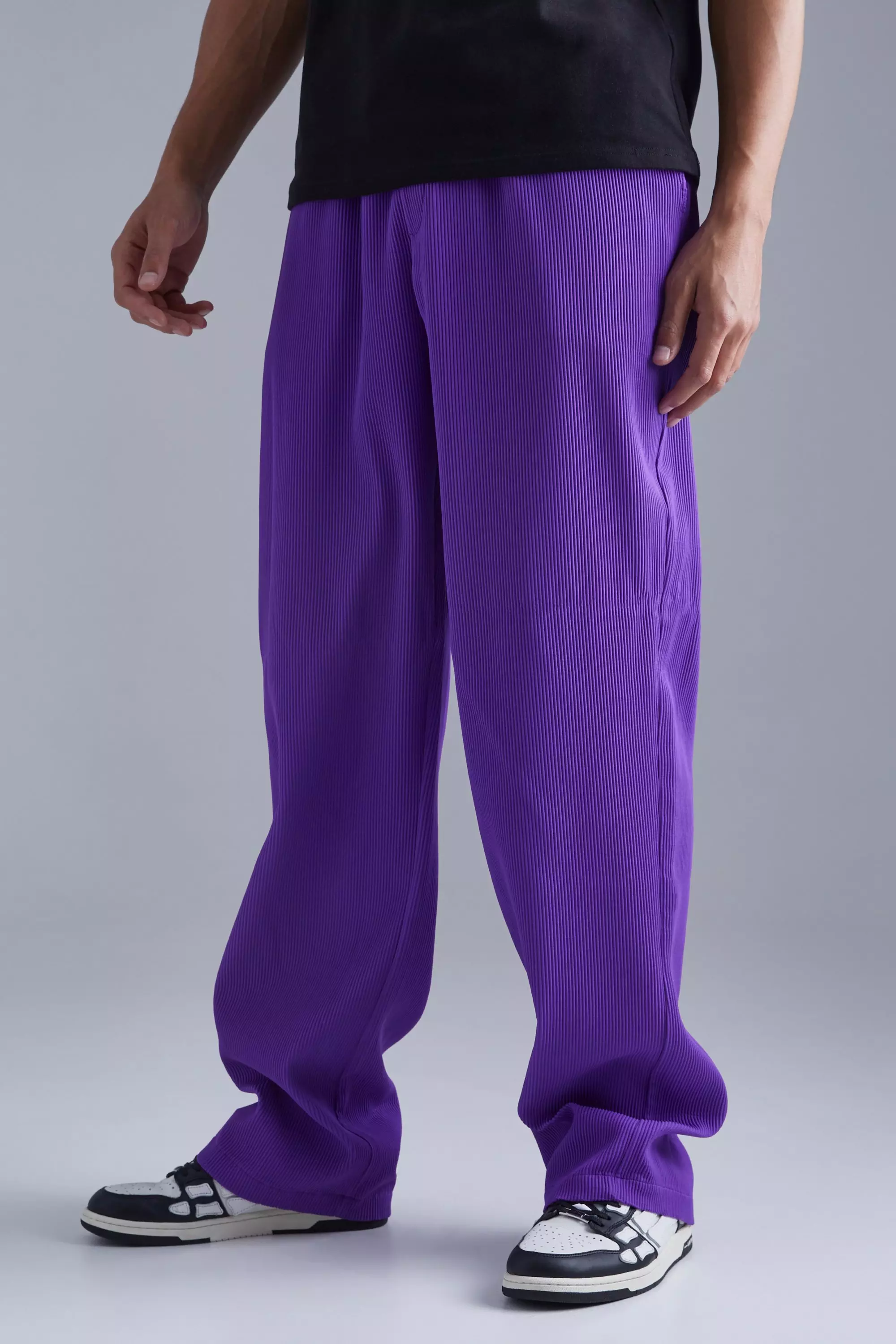 Purple Tall Elastic Waist Relaxed Fit Pleated Pants