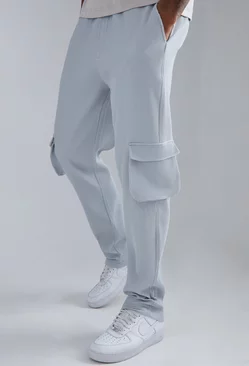 Tall Elastic Waist Tapered Fit Cargo Pleated Pants Light grey