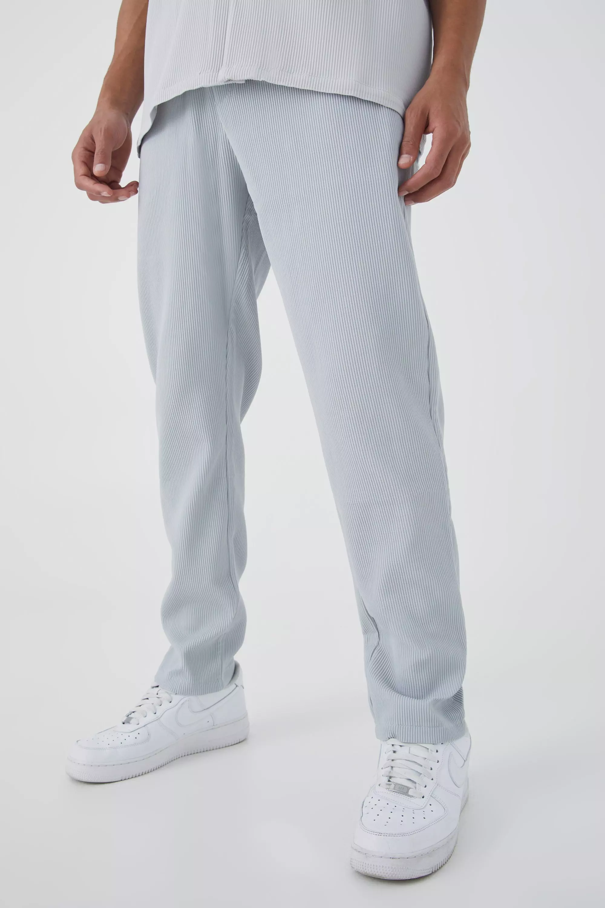 Grey Tall Elastic Waist Tapered Fit Pleated Pants