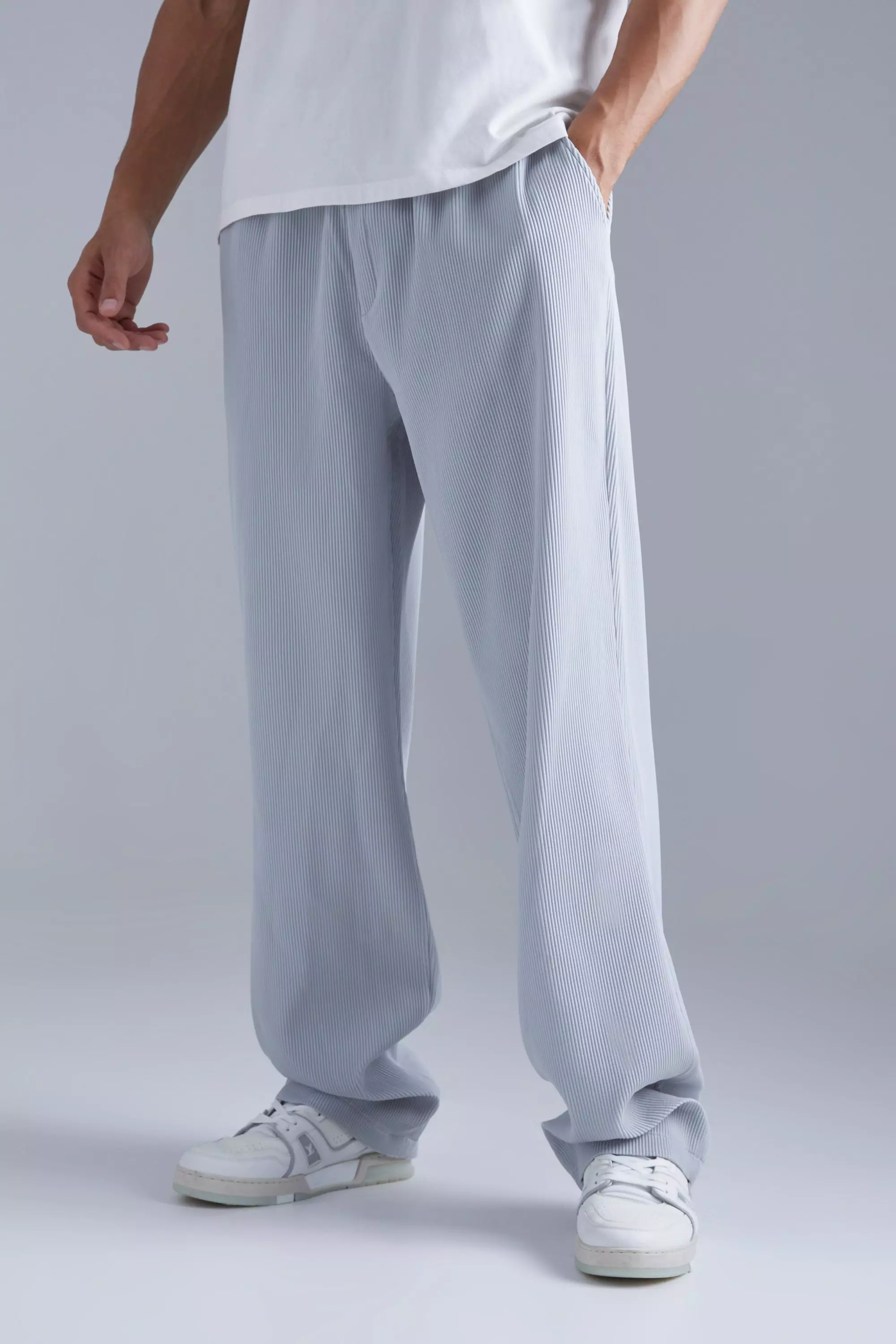 Tall Elastic Waist Relaxed Fit Pleated Pants Light grey