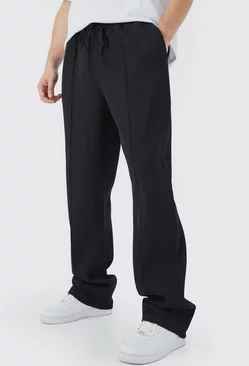 Tall Elastic Waist Relaxed Fit Pleated Pants Black