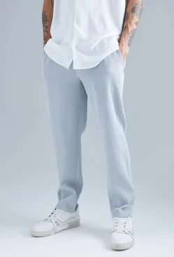 Grey Elastic Waist Tapered Fit Pleated Pants