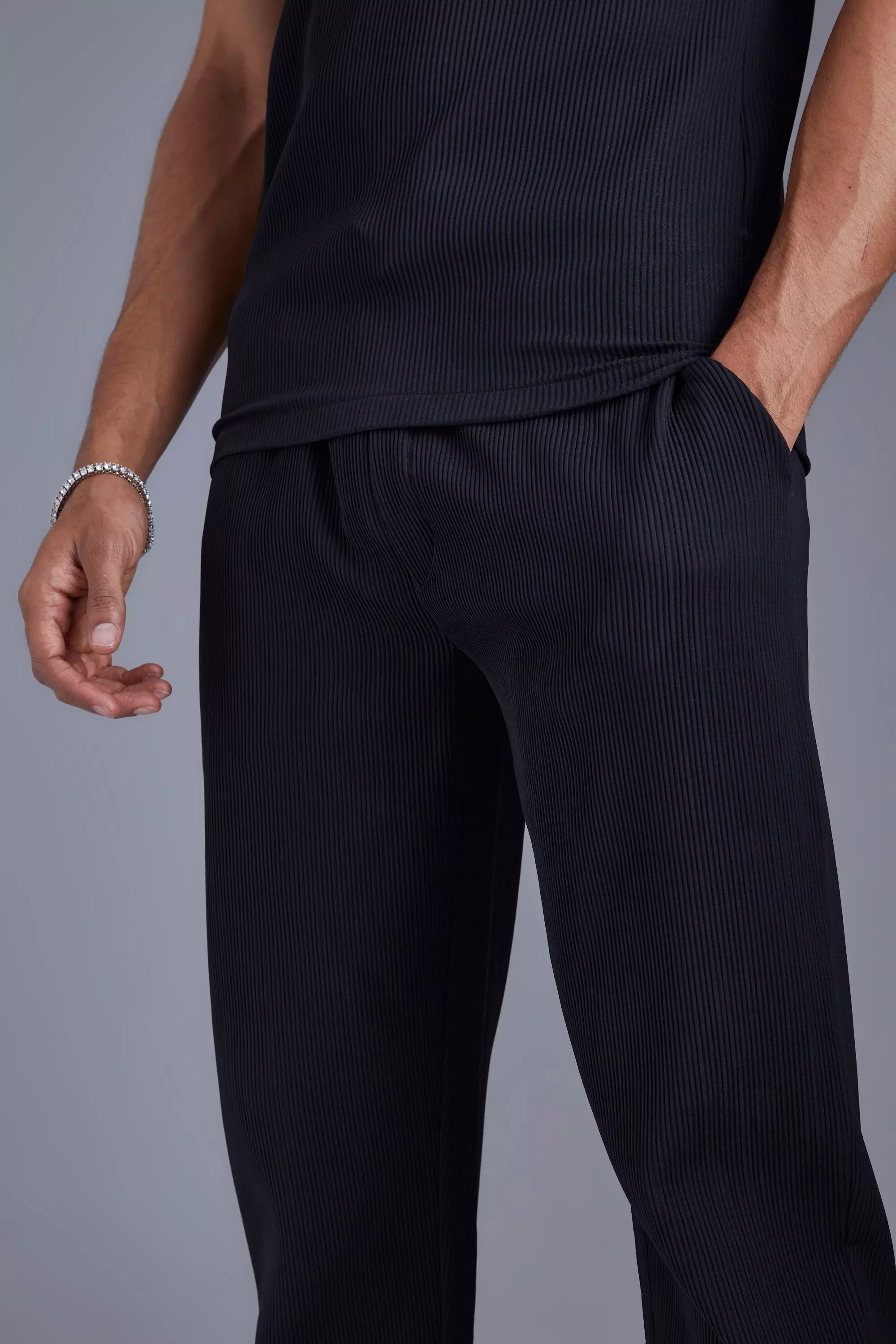Slim Fit Pleated Pants | boohooMAN USA