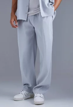 Elastic Waist Relaxed Fit Pleated Pants Light grey