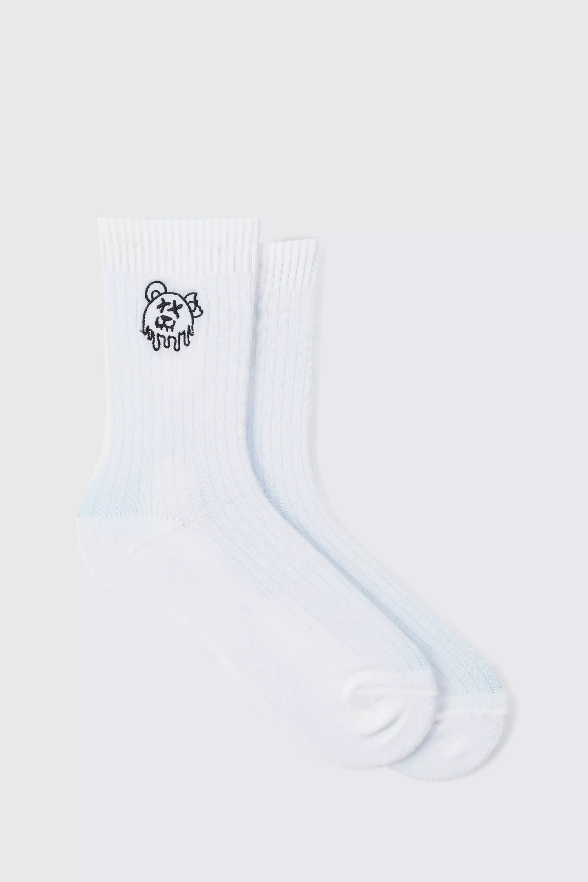 Teddy Logo Embroidered Socks White