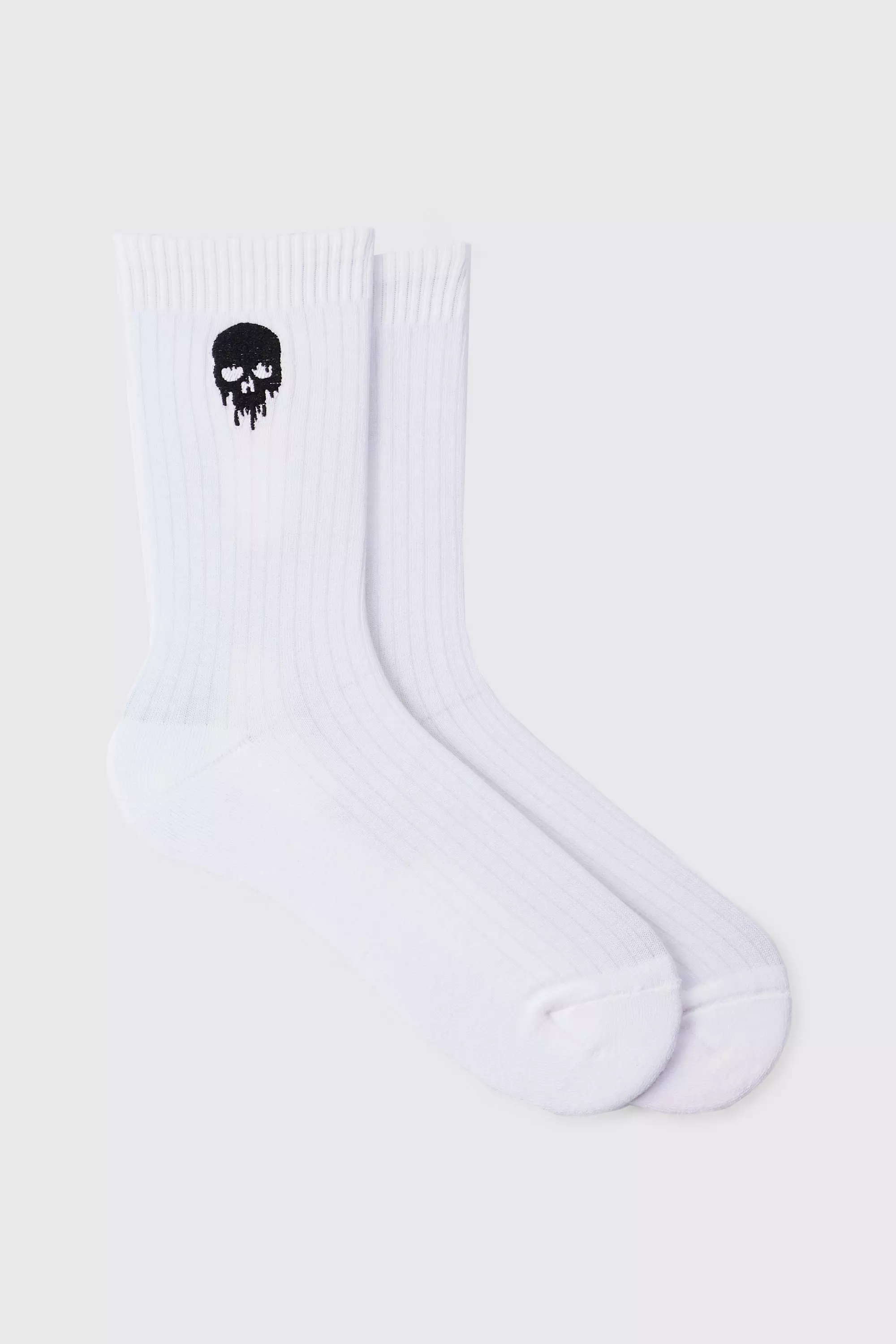 Skull Embroidered Sports Socks White