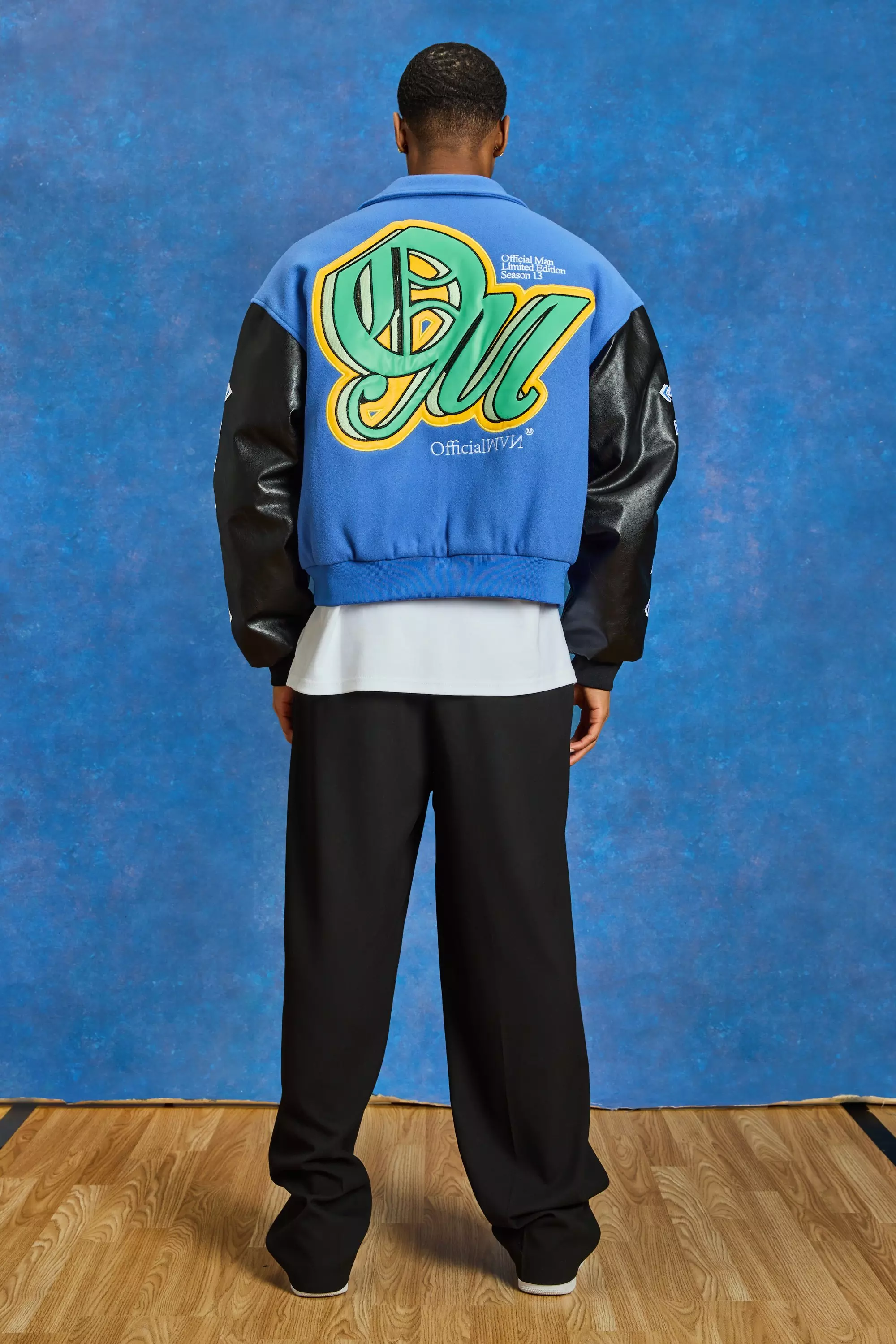 Purple Boxy Pu And Melton Collared Varsity Jacket alternative image
