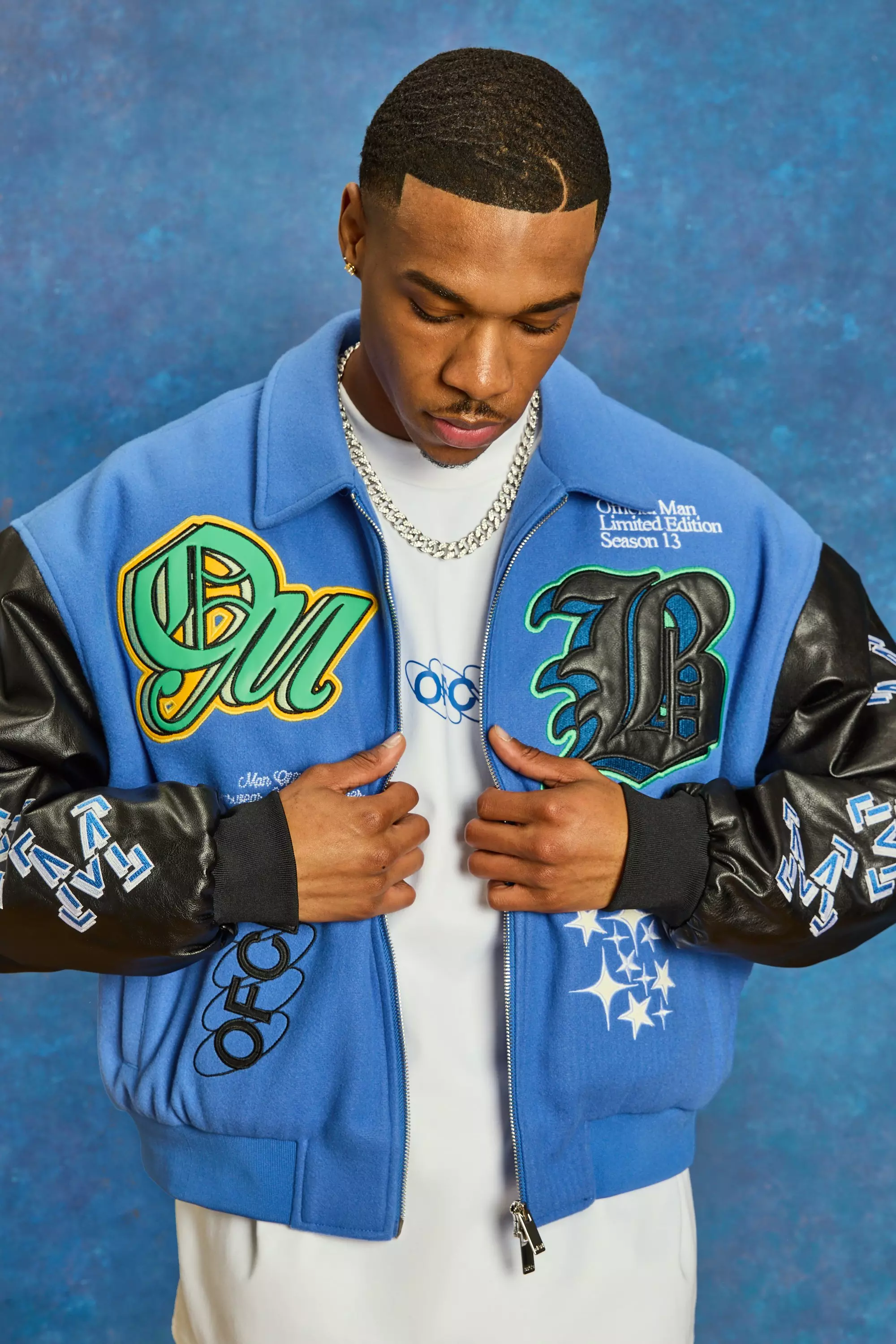 Purple Boxy Pu And Melton Collared Varsity Jacket alternative image