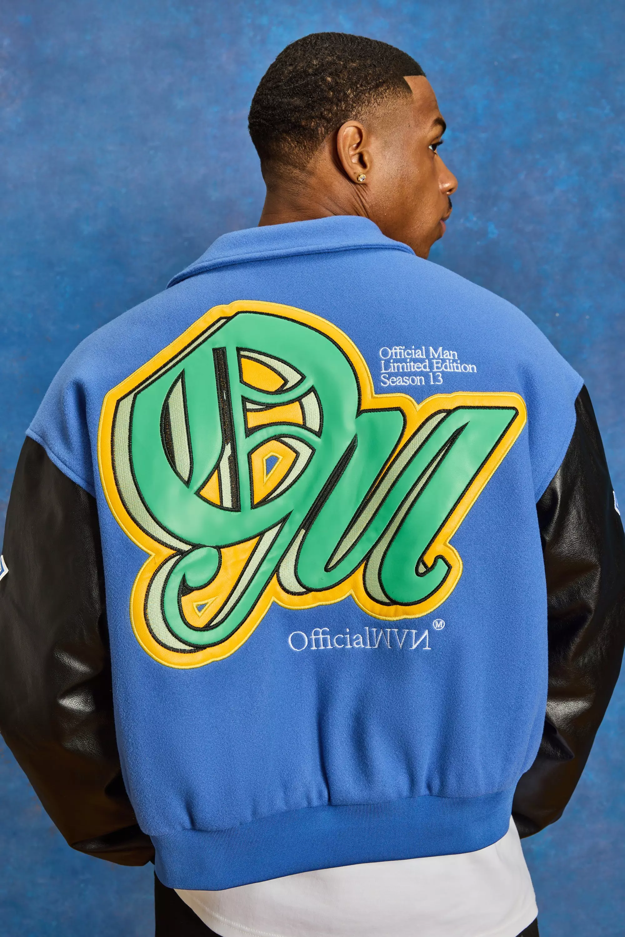 Purple Boxy Pu And Melton Collared Varsity Jacket alternative image