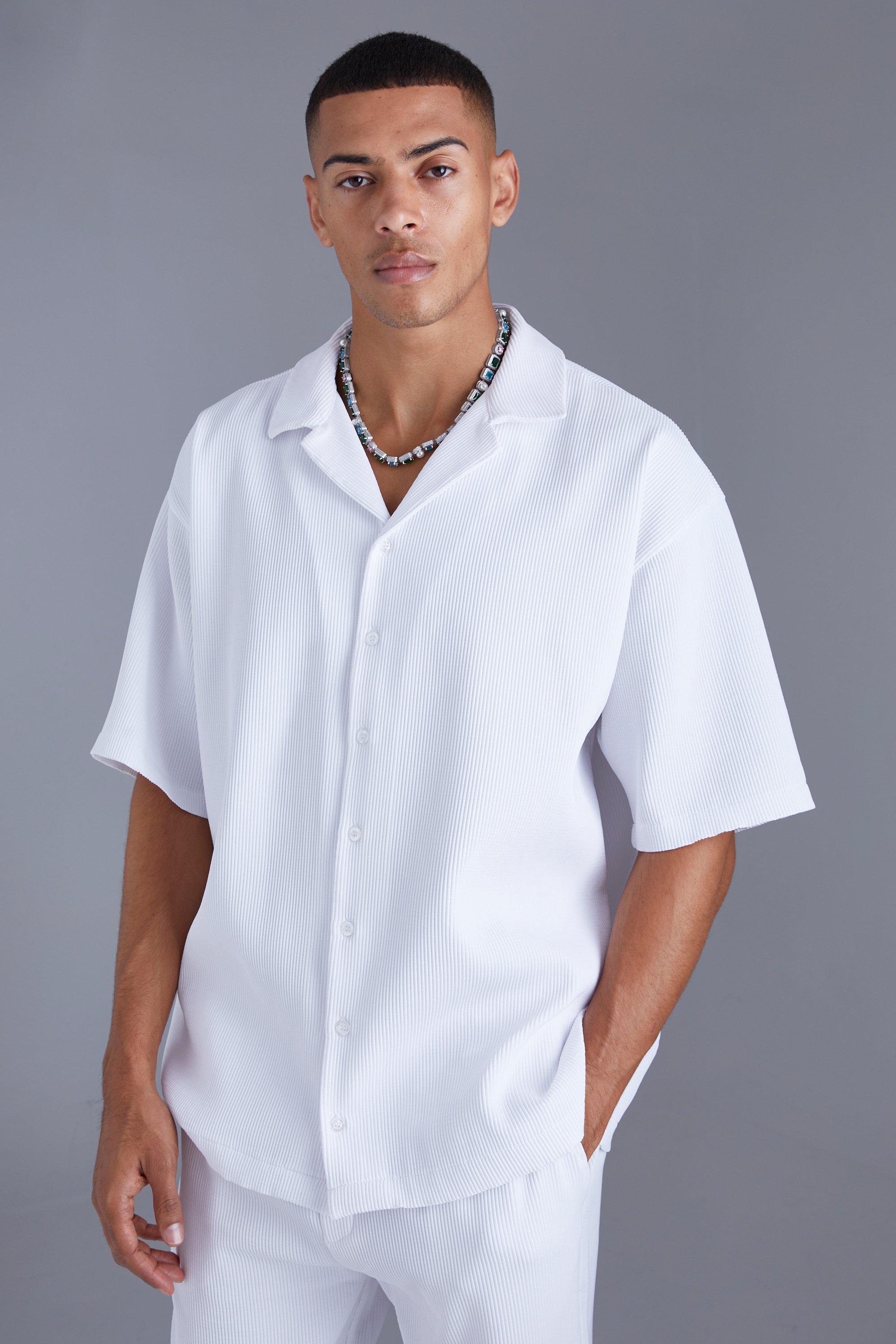 Short Sleeve Revere Oversized Pleated Shirt