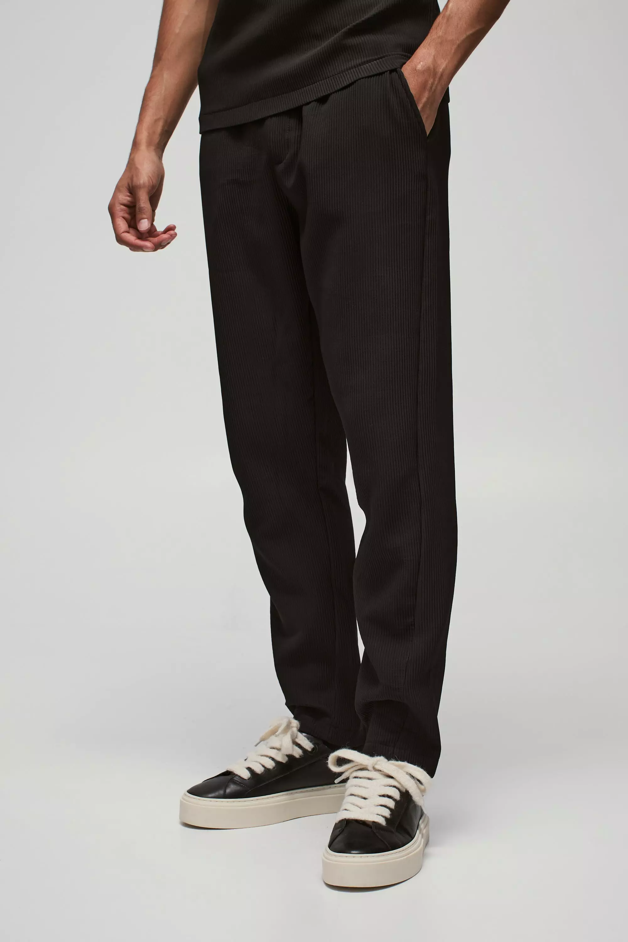 Black Slim Fit Pleated Pants