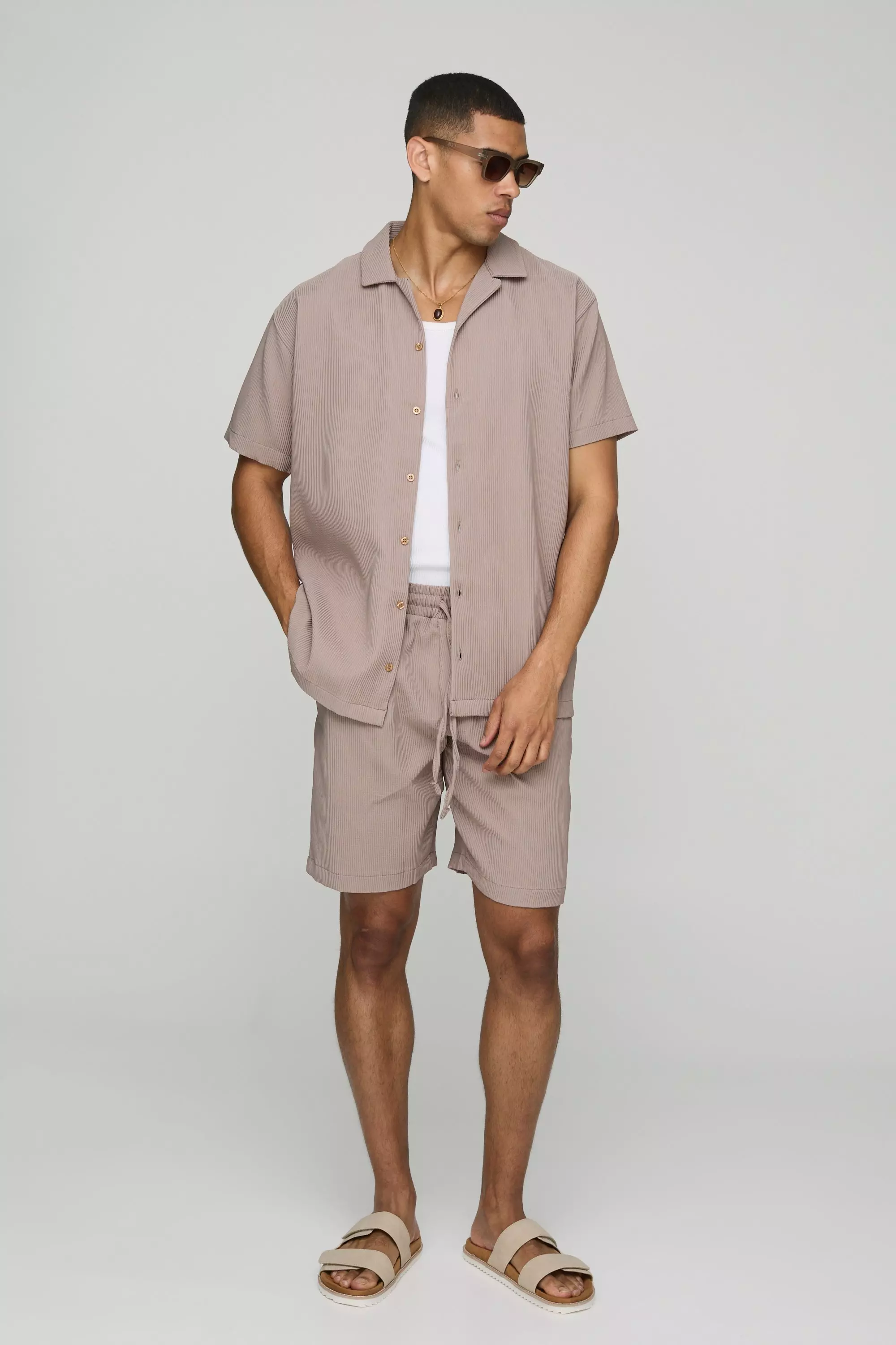 Kurzärmliges Oversize Hemd & Shorts, Mocha alternatives Bild