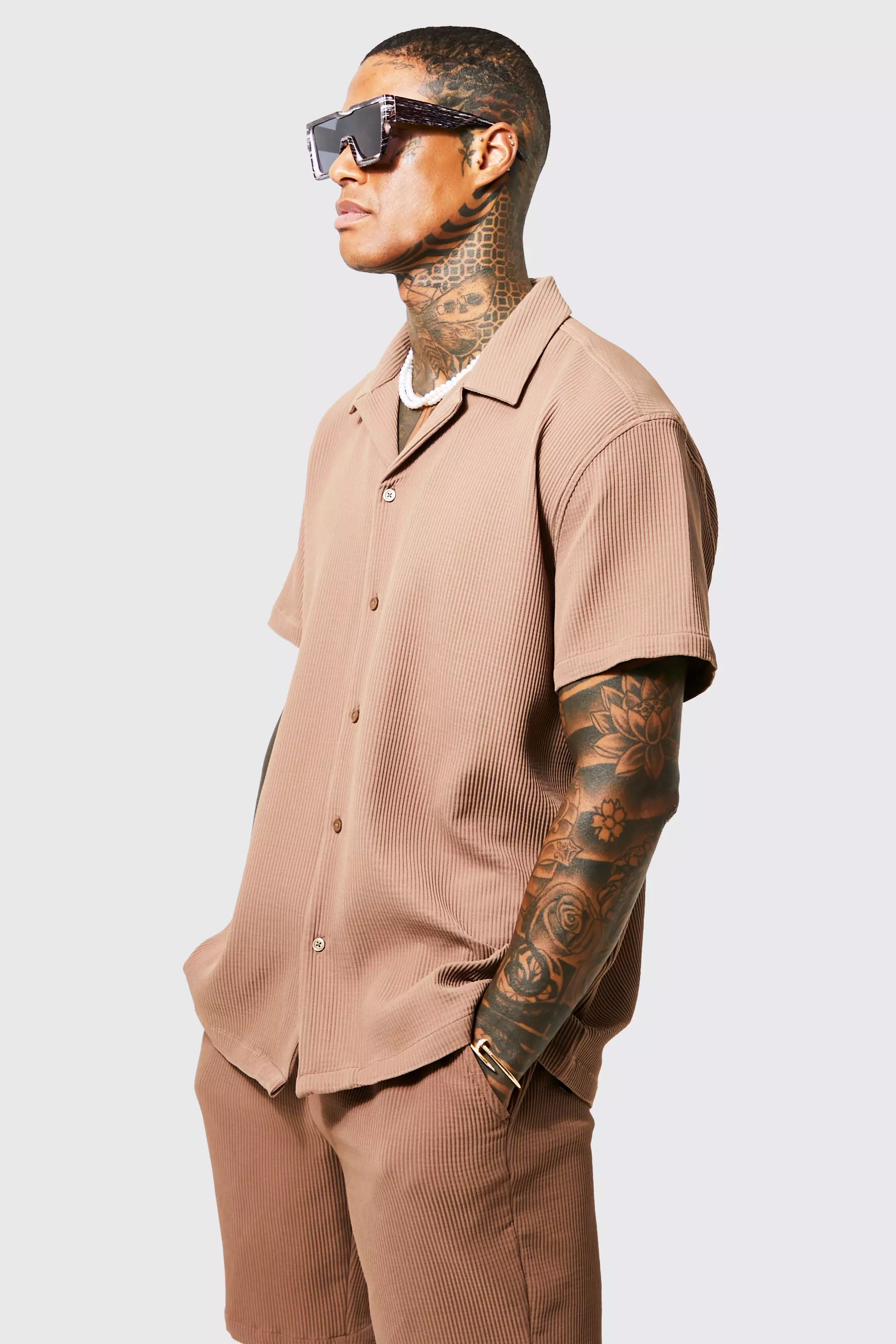 Kurzärmliges Oversize Hemd & Shorts, Mocha alternatives Bild