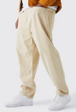 Plus Fixed Waist Tapered Cord Pants Stone