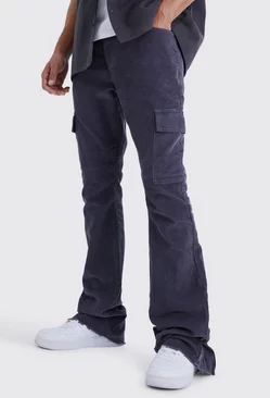 Tall Fixed Waist Slim Flare Zip Gusset Cord Cargo Pants Charcoal
