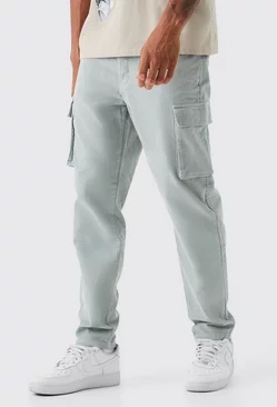 Sage Green Tall Fixed Waist Relaxed Tapered Cargo Cord Pants