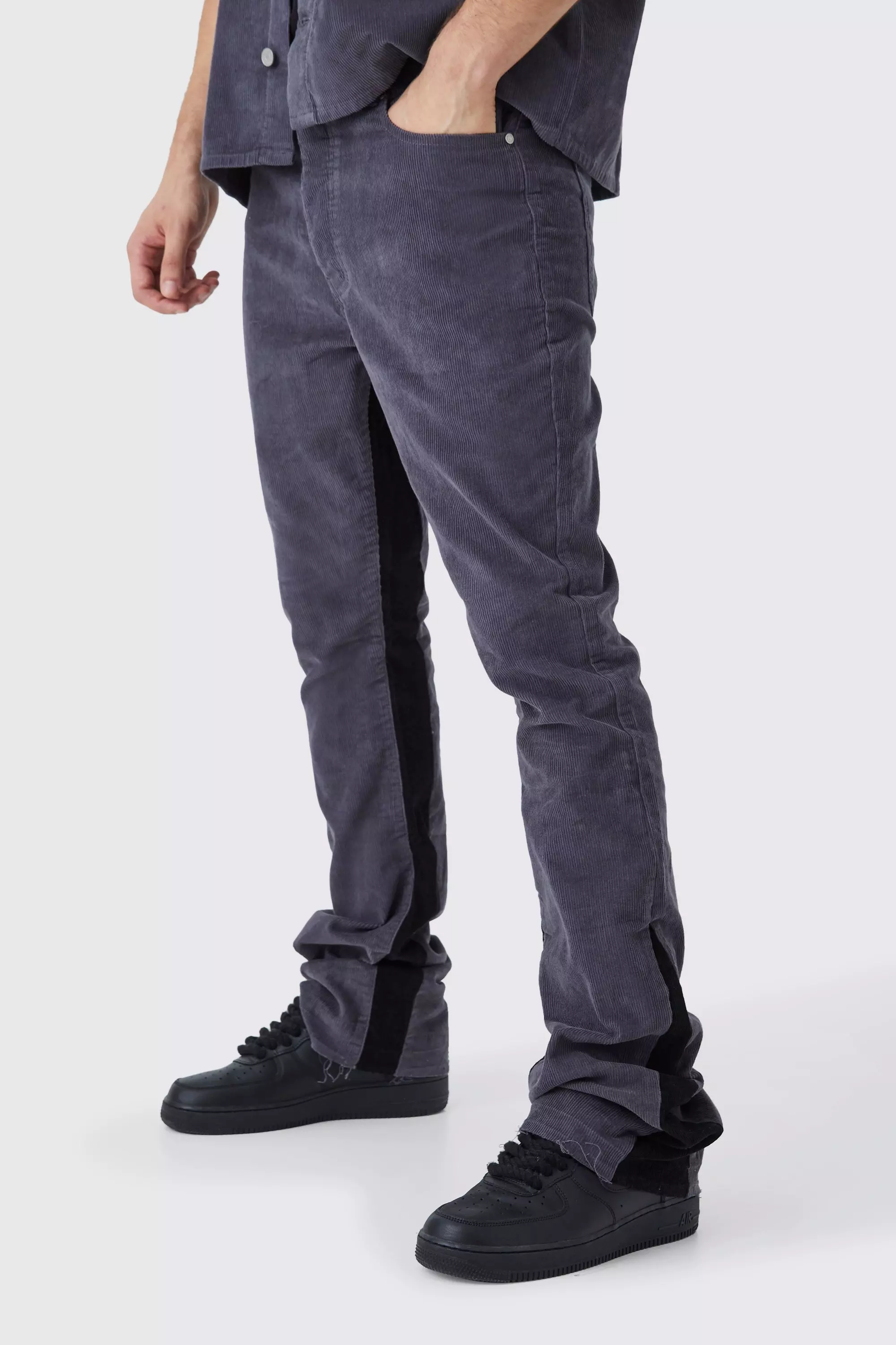 Charcoal Grey Tall Fixed Waist Slim Flare Gusset Cord Trouser