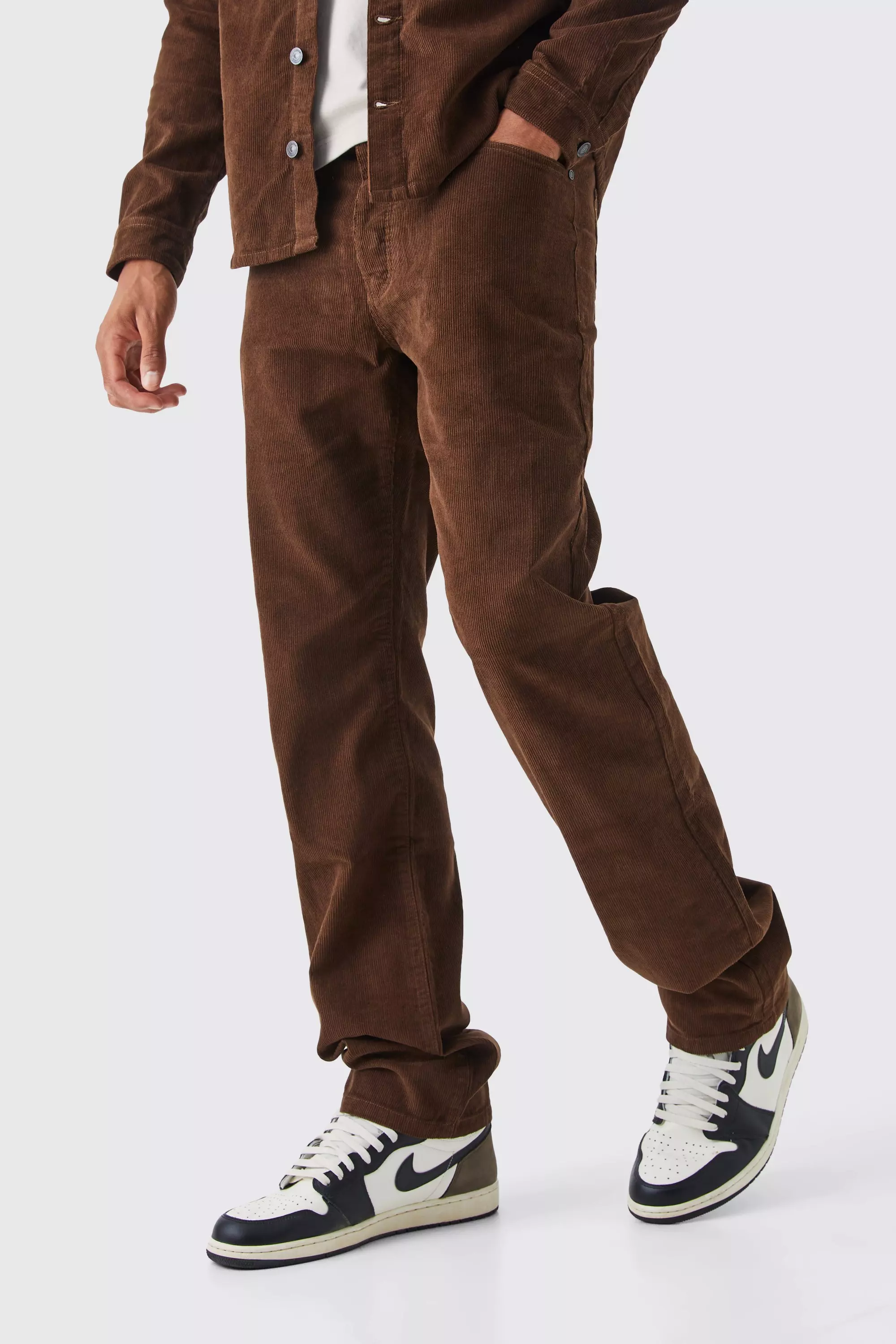 Chocolate Brown Tall Fixed Waist Relaxed Cord Trouser