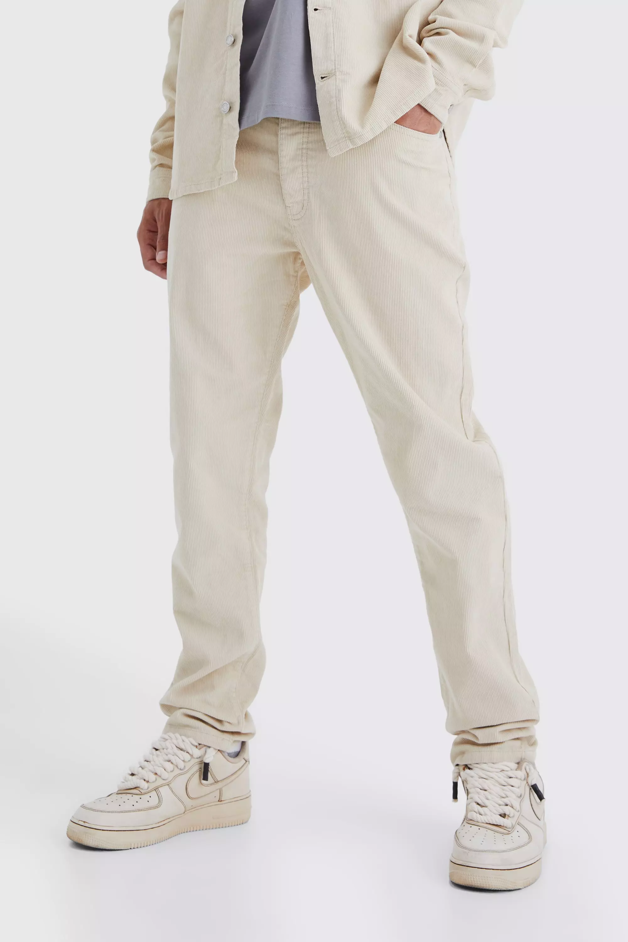 Stone Beige Tall Fixed Waist Tapered Cord Pants
