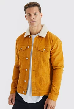 Tan Brown Tall Regular Fit Cord Jacket With Borg Collar