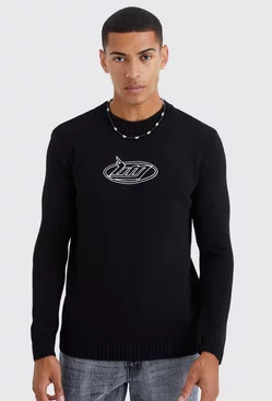 Black Regular B&m Embroidered Sweater
