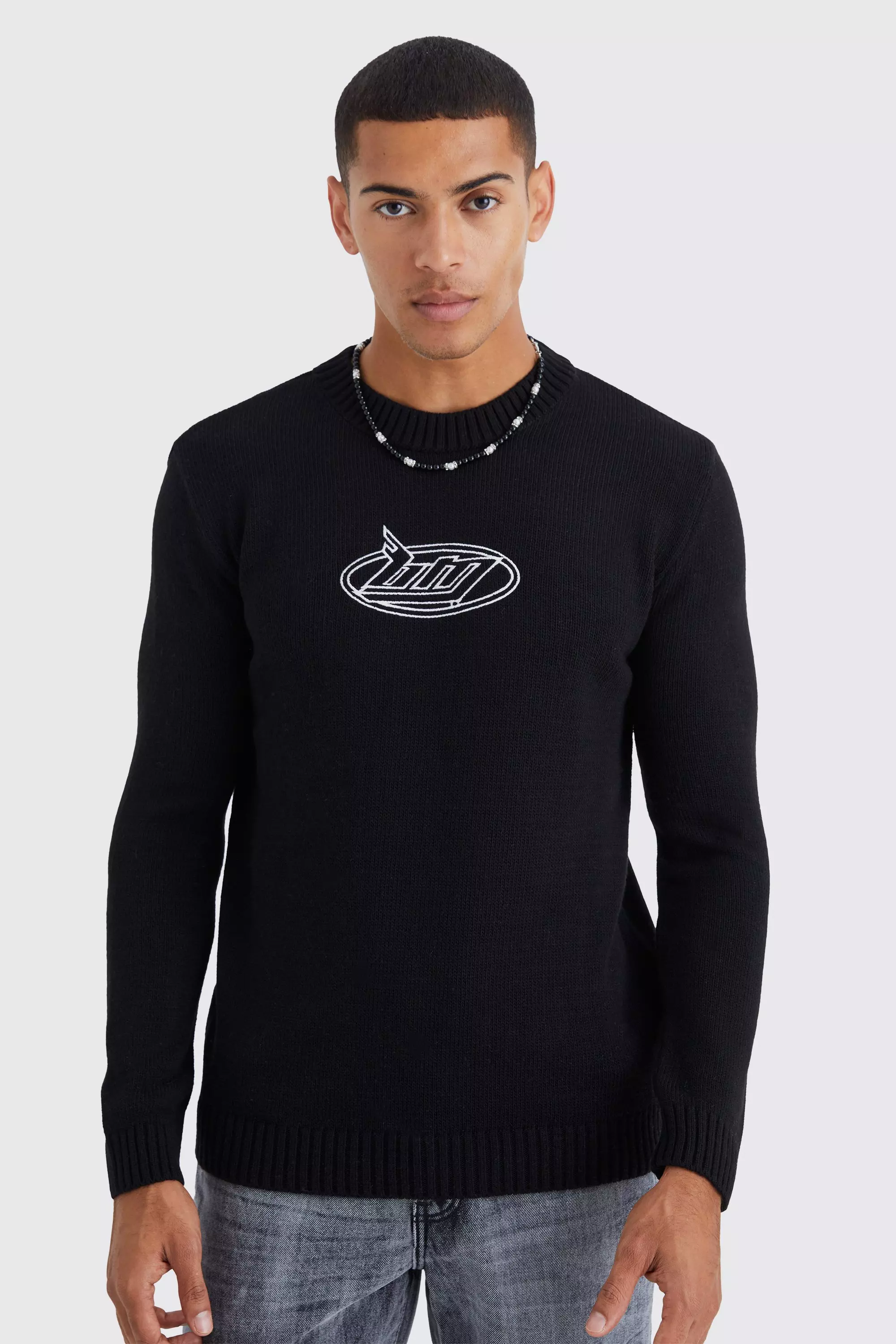 Regular B&m Embroidered Sweater Black
