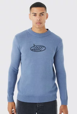 Blue Regular B&m Embroidered Sweater