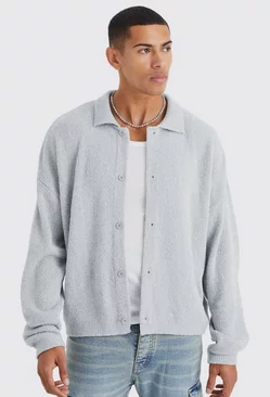 Grey Boxy Fit Brushed Knit Cardigan
