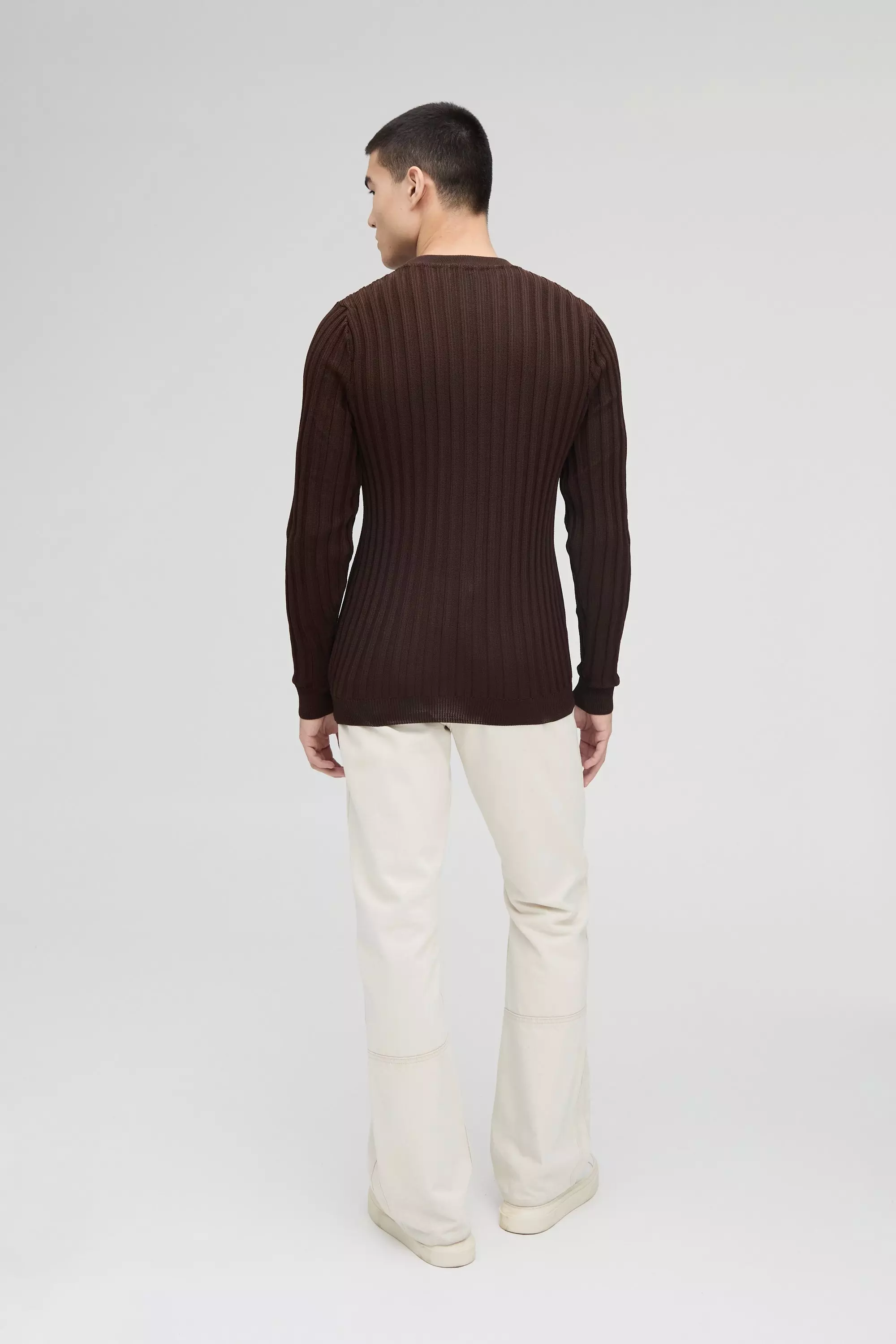 Langärmliger gerippter Muscle-Fit Pullover, Brown alternatives Bild