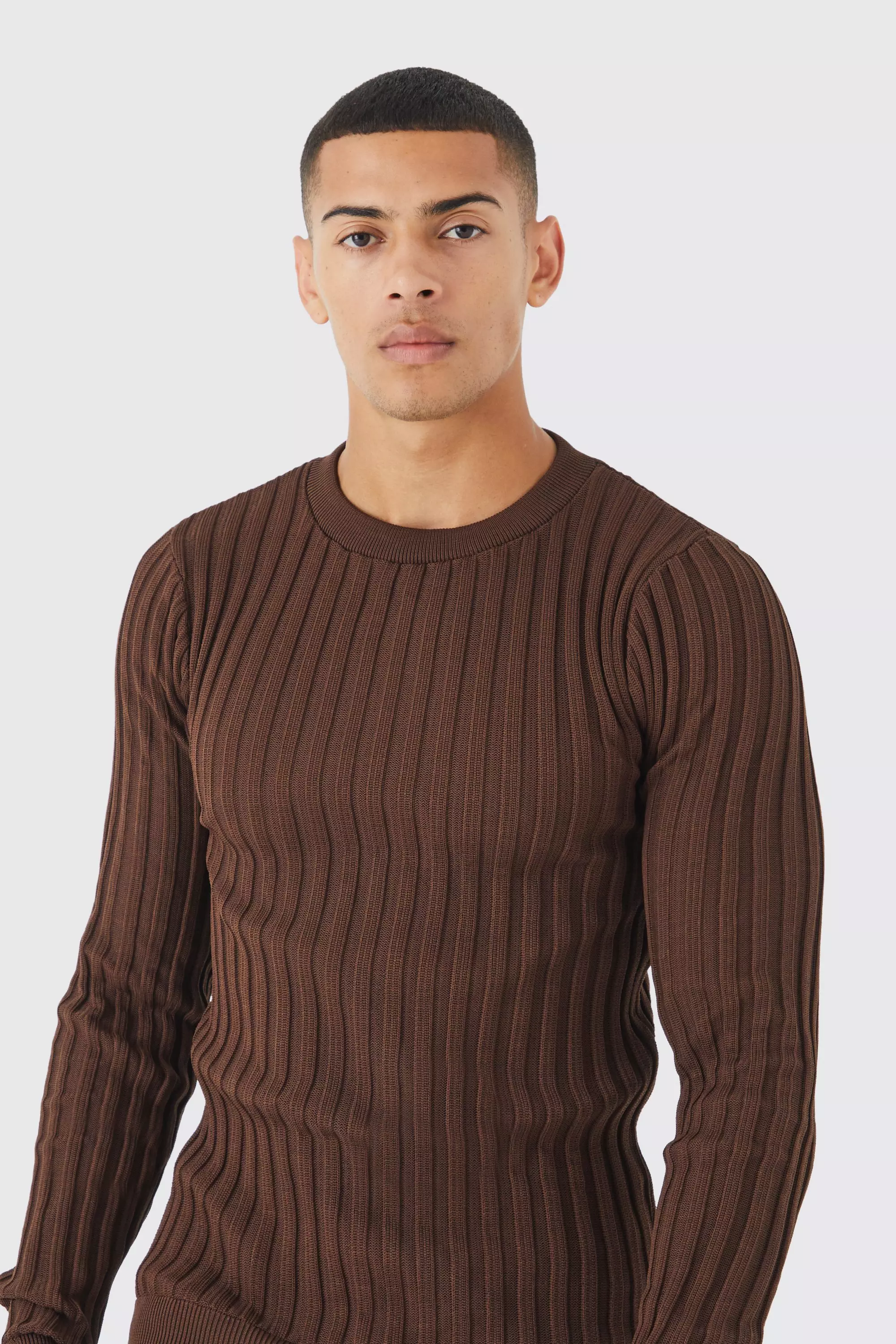 Tall Muscle Fit Ribbed Long Sleeve Sweater | boohooMAN USA