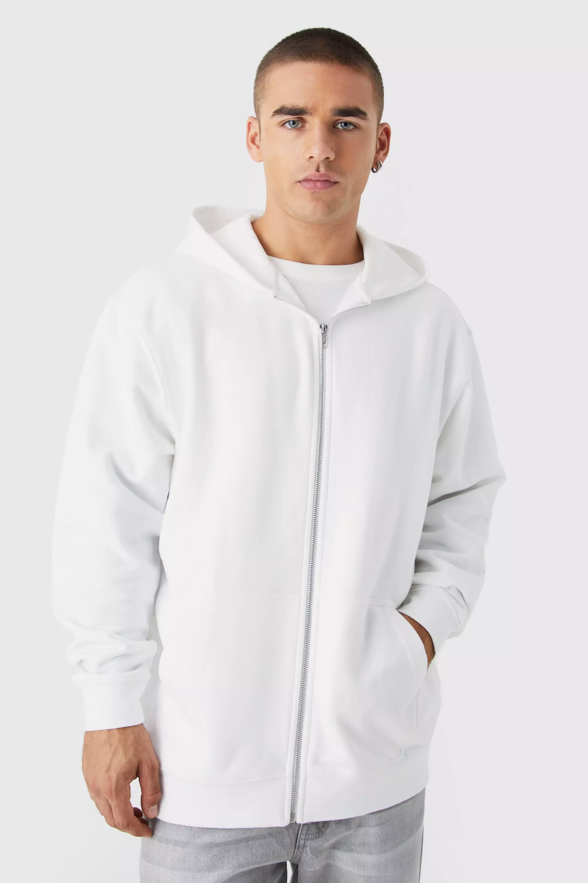 Chrome Lightening Print Zip Thru Hoodie boohooMAN USA