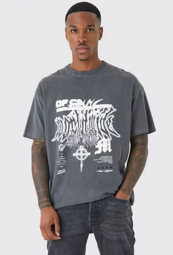 Oversized Overdyed Gothic Graphic T-shirt Charcoal