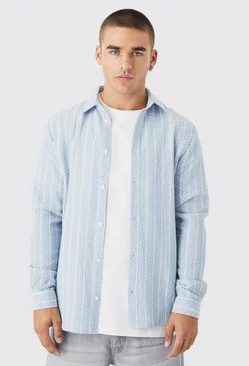 Long Sleeve Textured Stripe Shirt Light blue