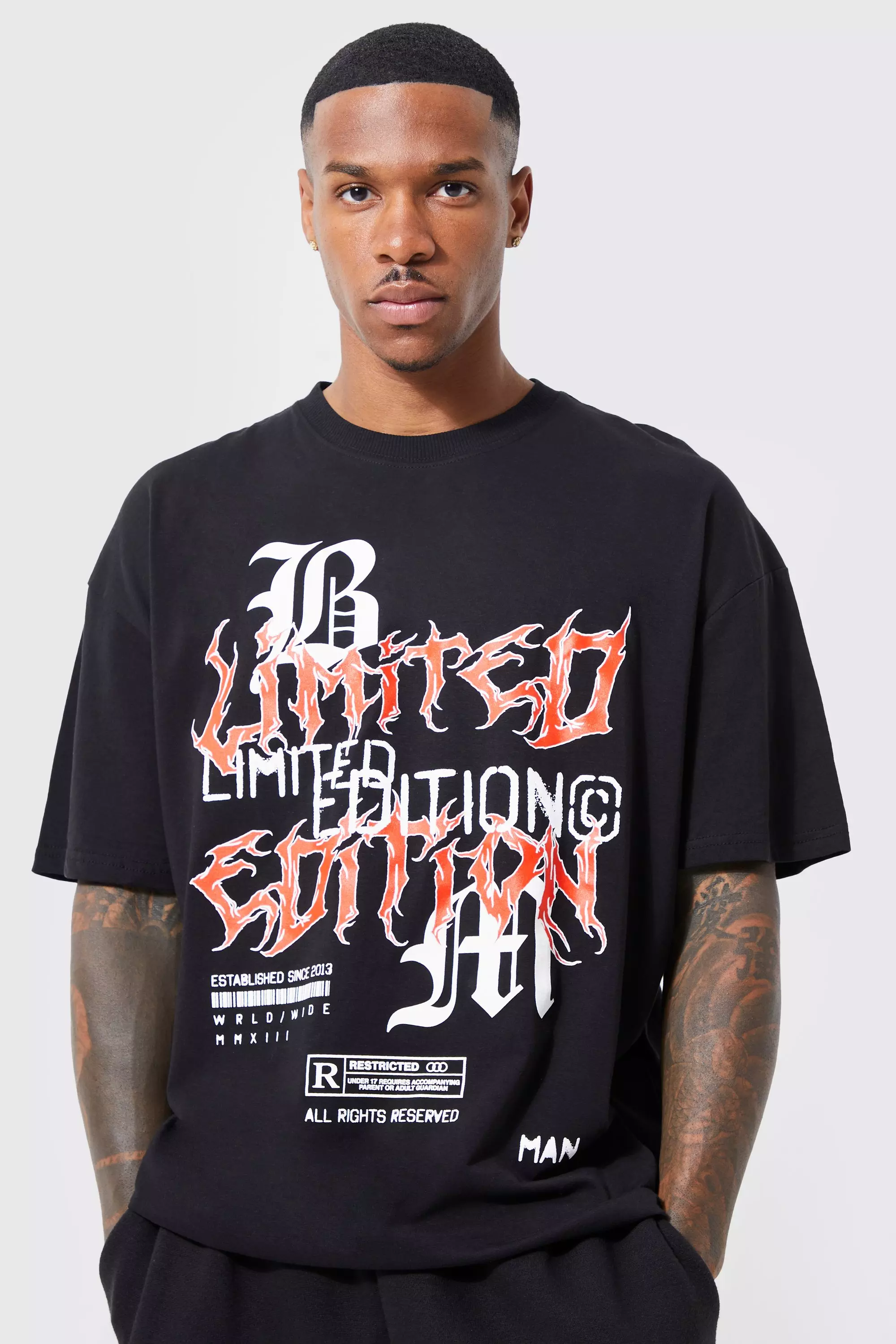 Oversized Limited Edition Gothic Print T-shirt | boohooMAN UK