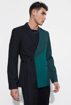 Green Slim Fit Wrap Panel Blazer
