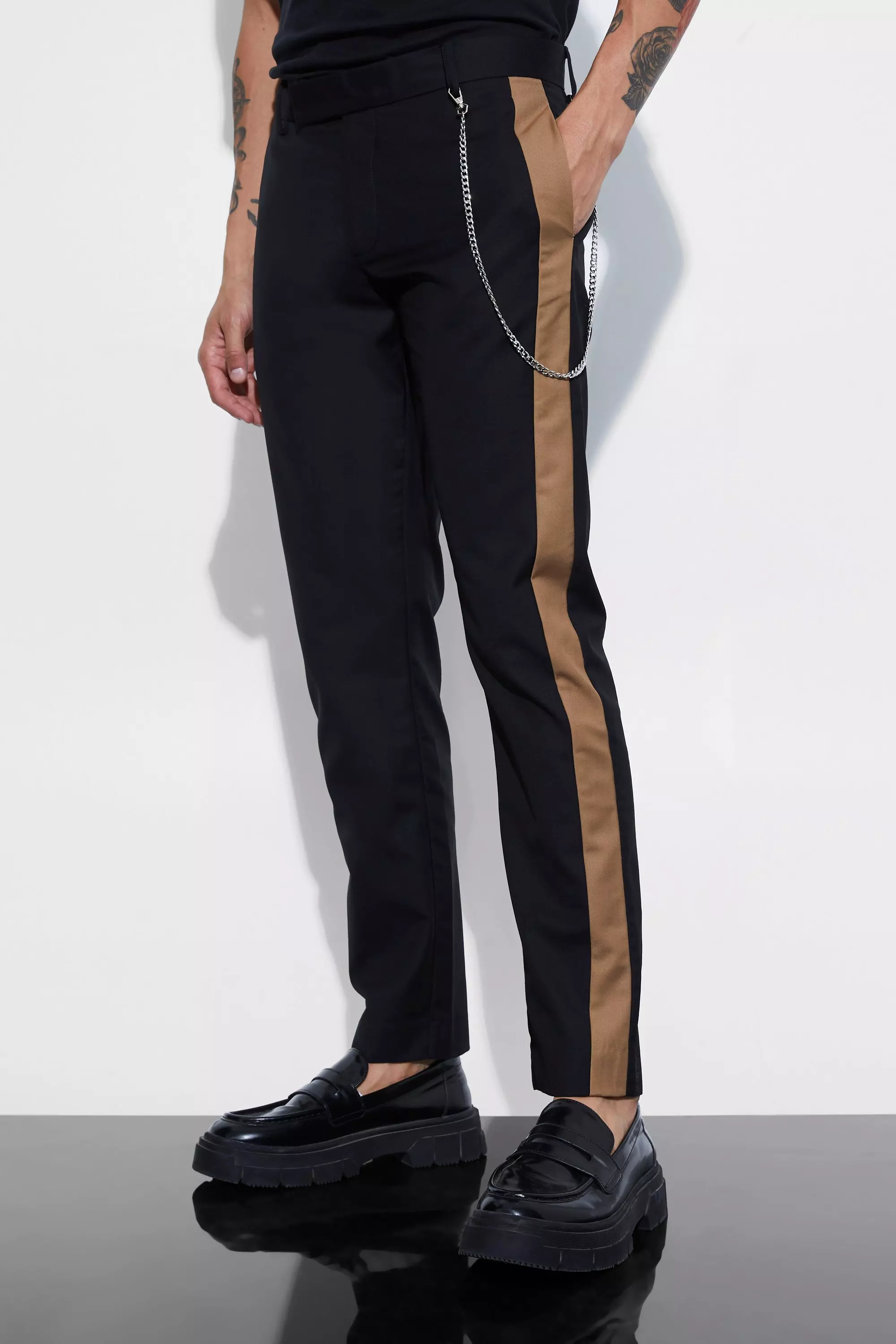 Stone Beige Slim Fit Side Panel Suit Pants