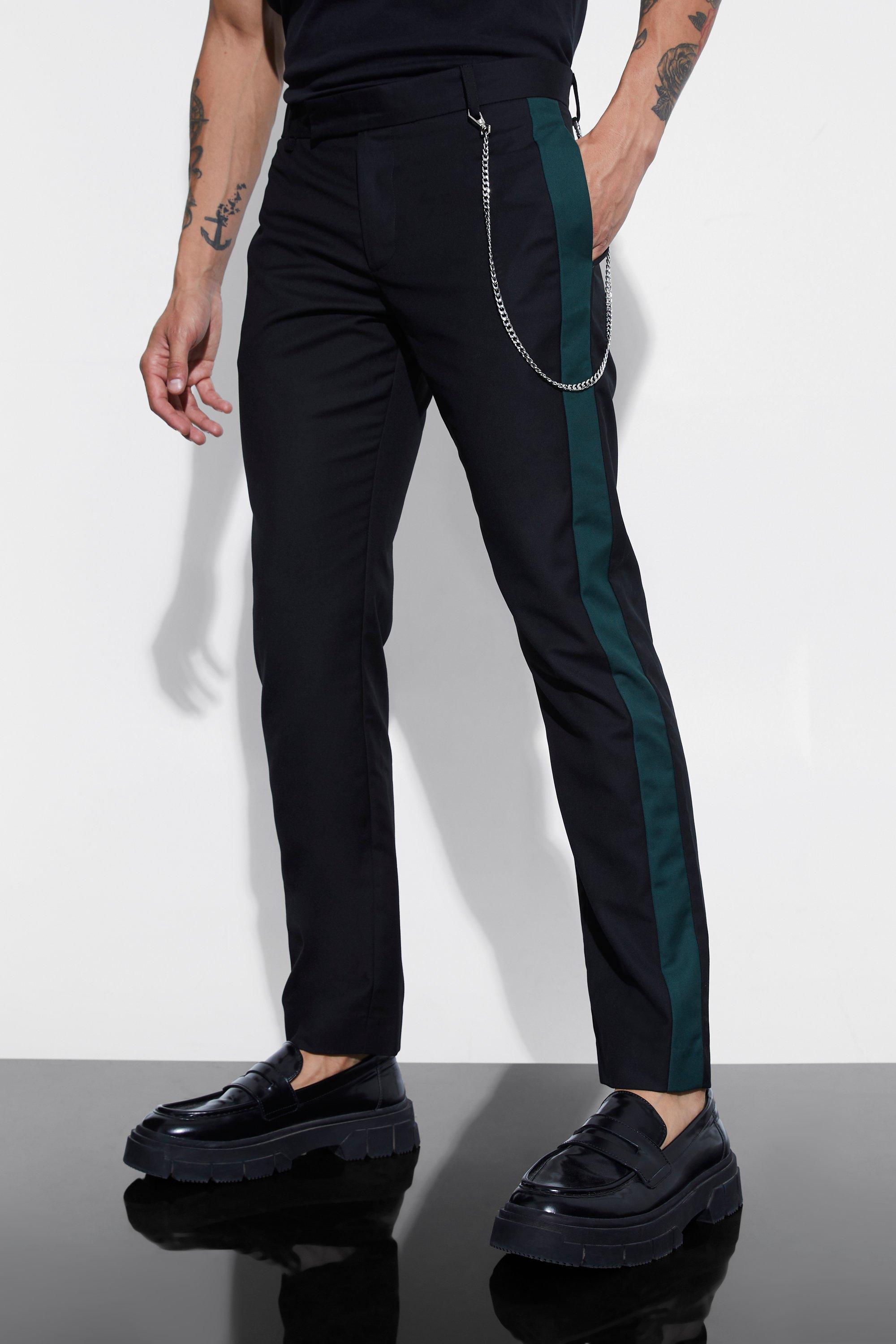 Green Slim Fit Pantalons Met Zijpanelen