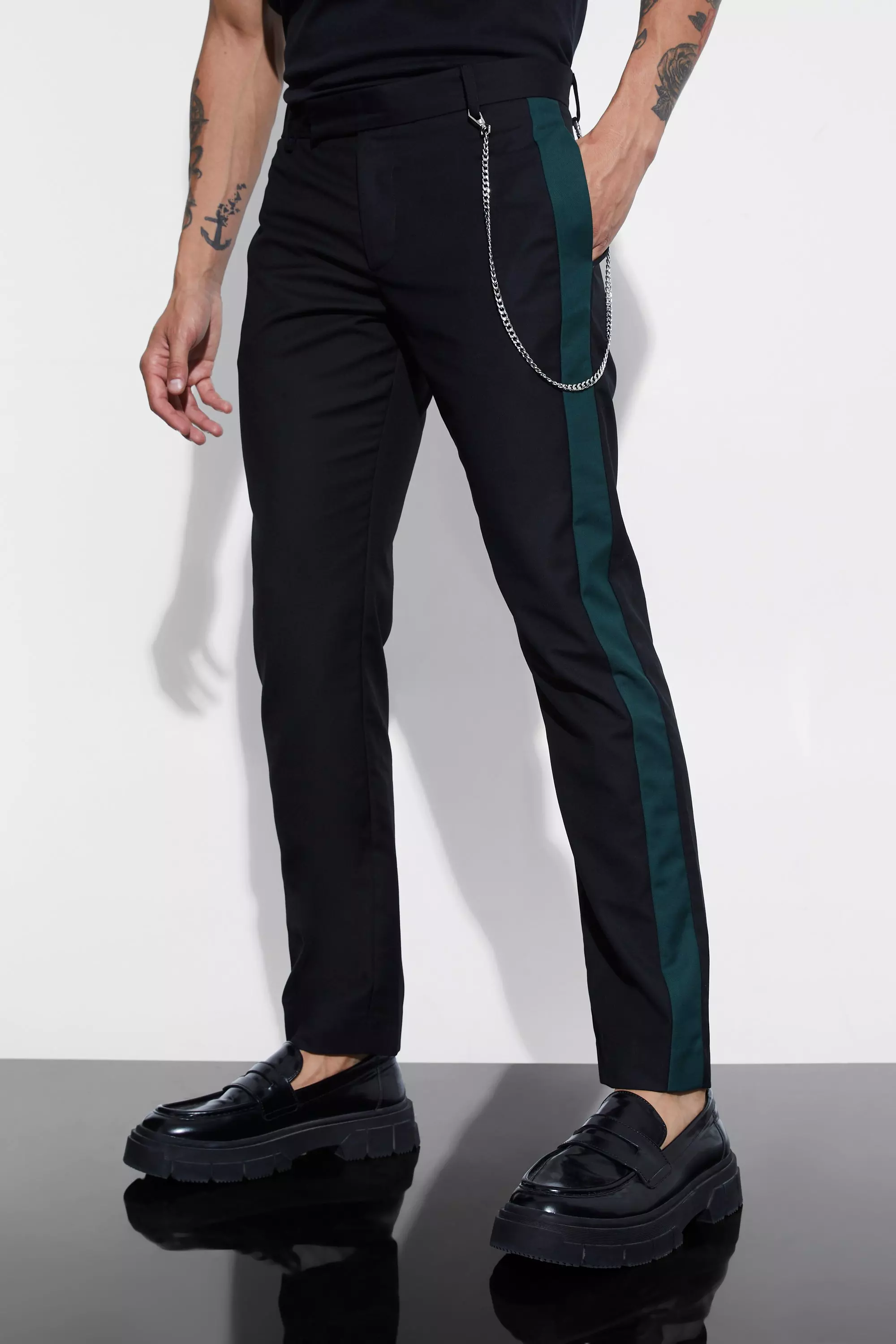 Green Slim Fit Side Panel Dress Pants