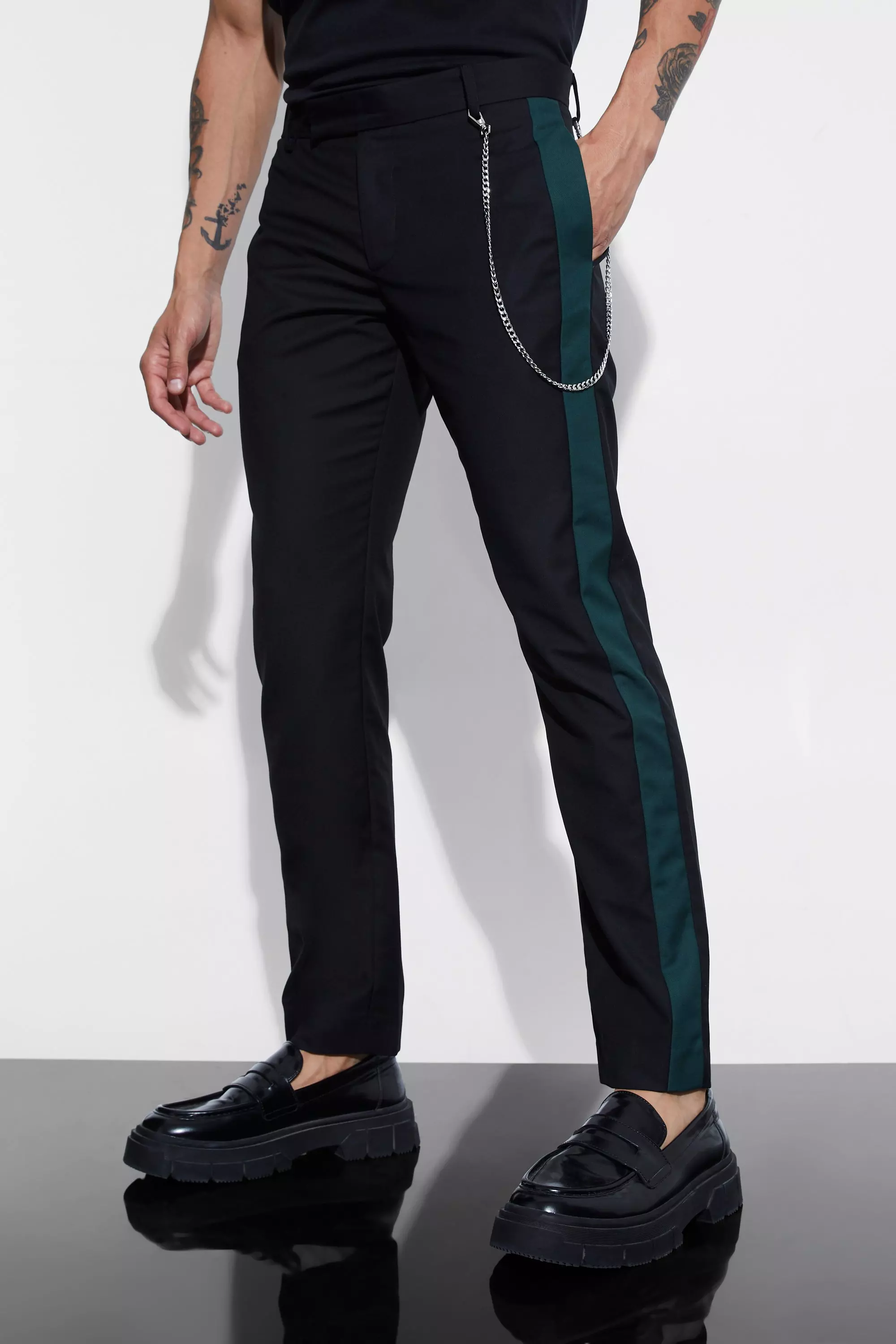 Slim Fit Side Panel Suit Pants Green