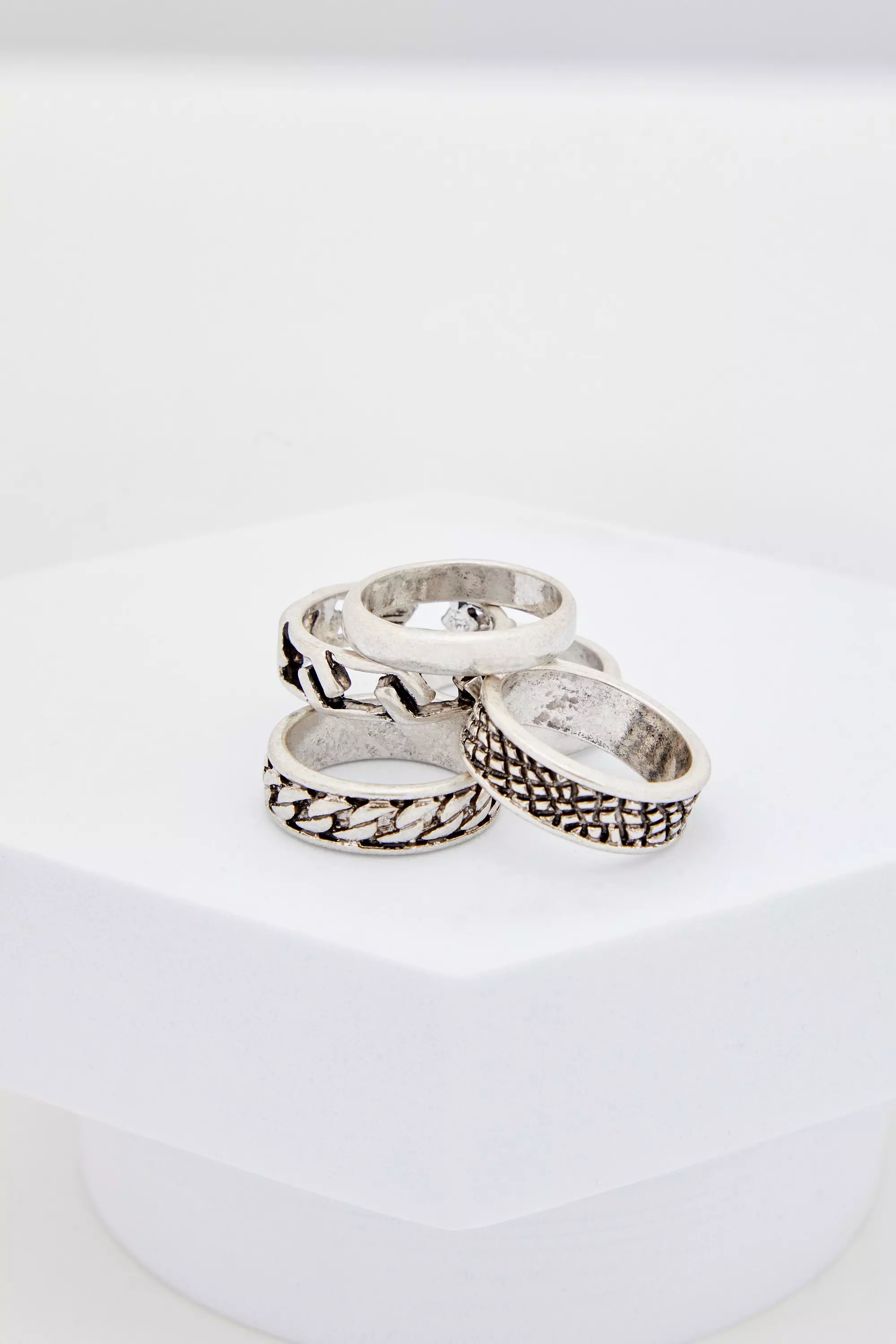 5 Pack Embossed Rings | boohooMAN USA