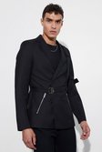 Skinny Anzug-Blazer mit Detail, Black