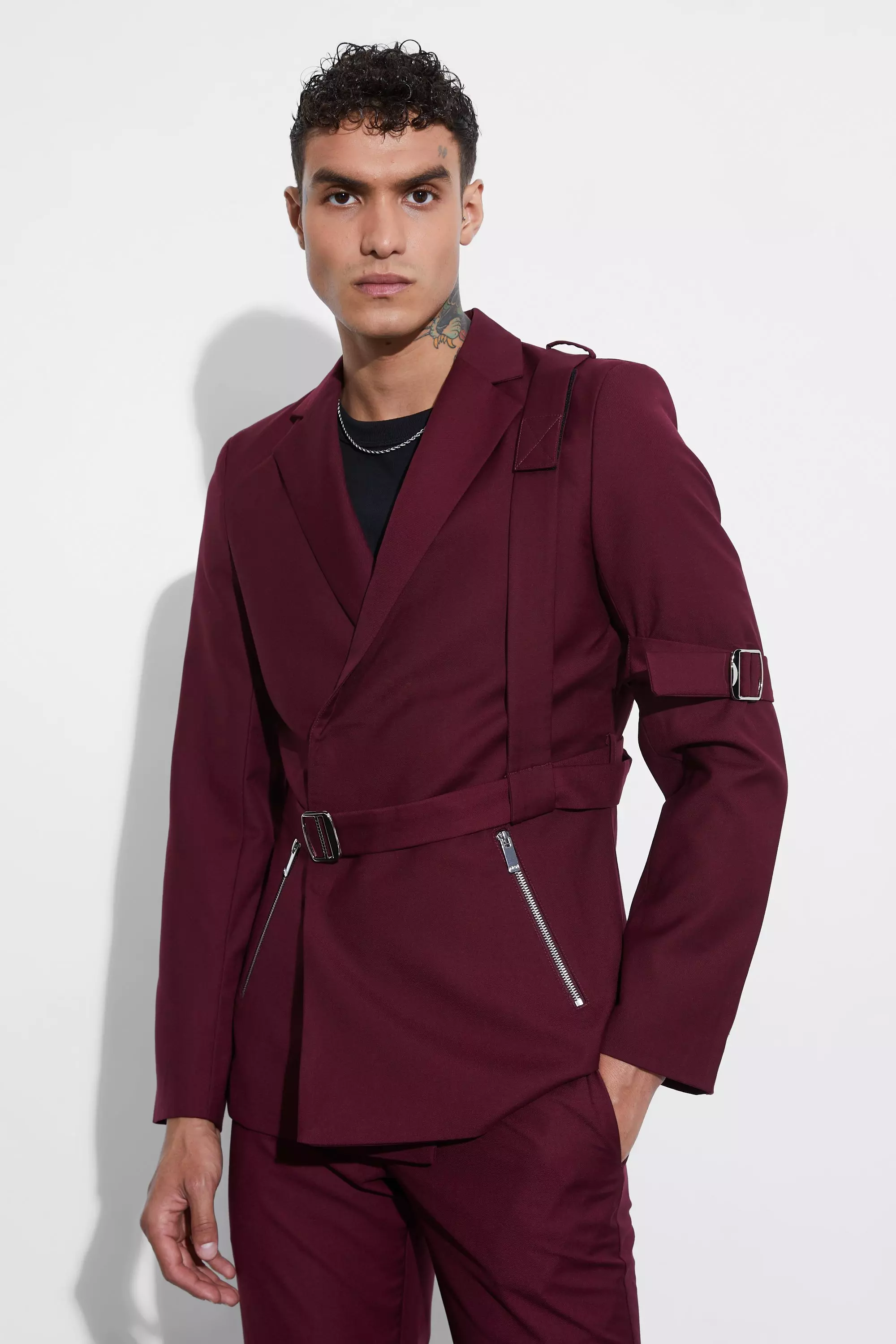 Skinny Fit Zip Detailed Suit alternative image